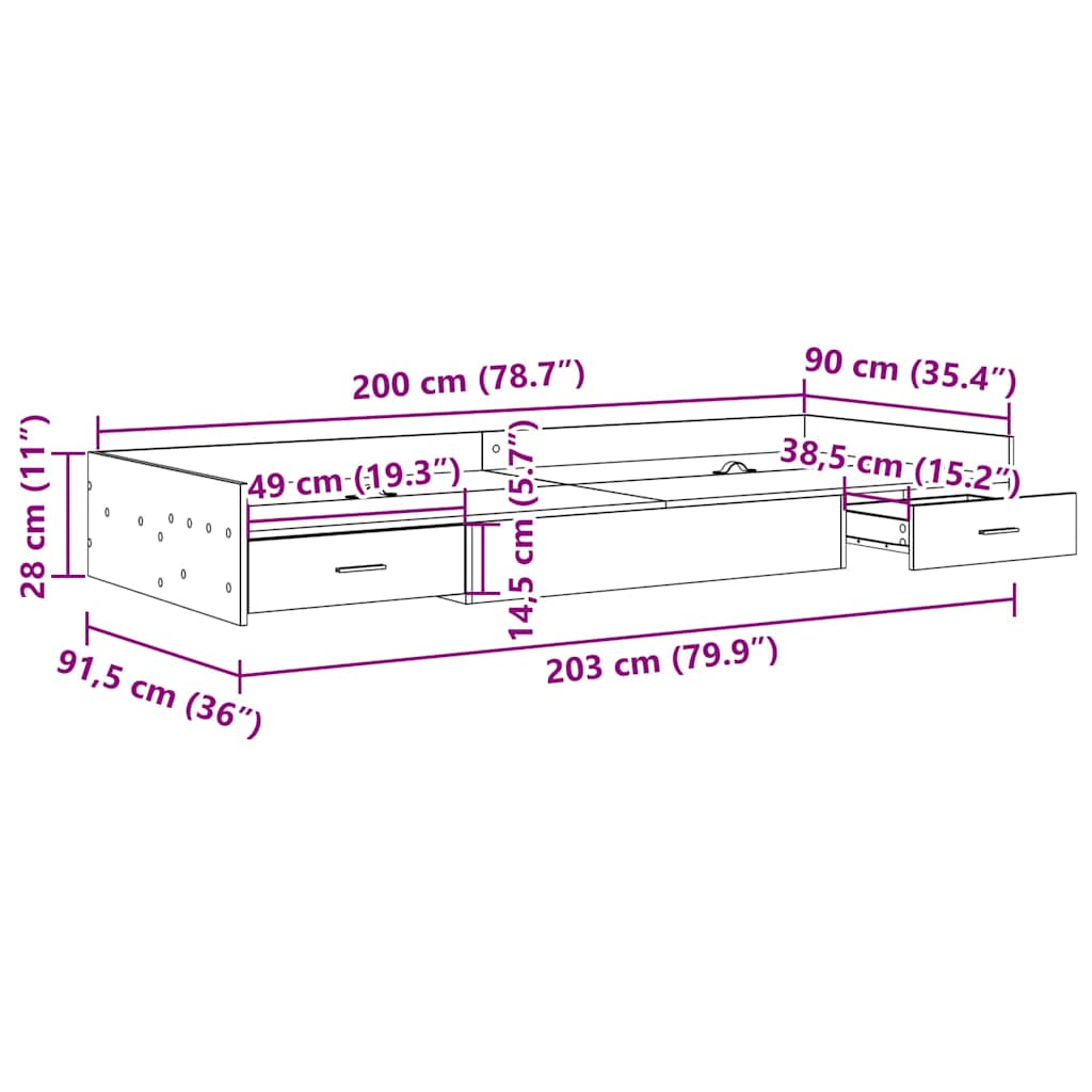 Storage Bed Frame with Headboard Old Wood 90 x 200 cm Engineered wood