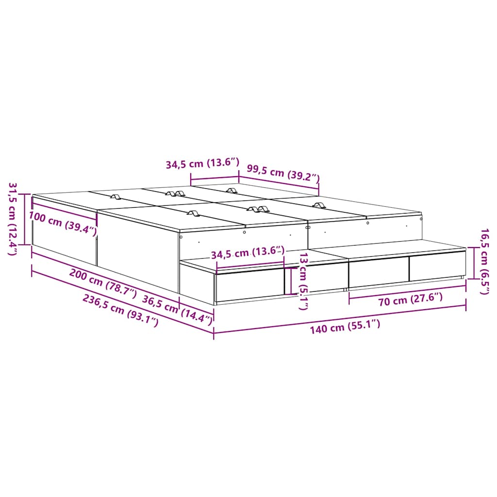 Storage Bed Frame Sonoma Oak 140x200 cm