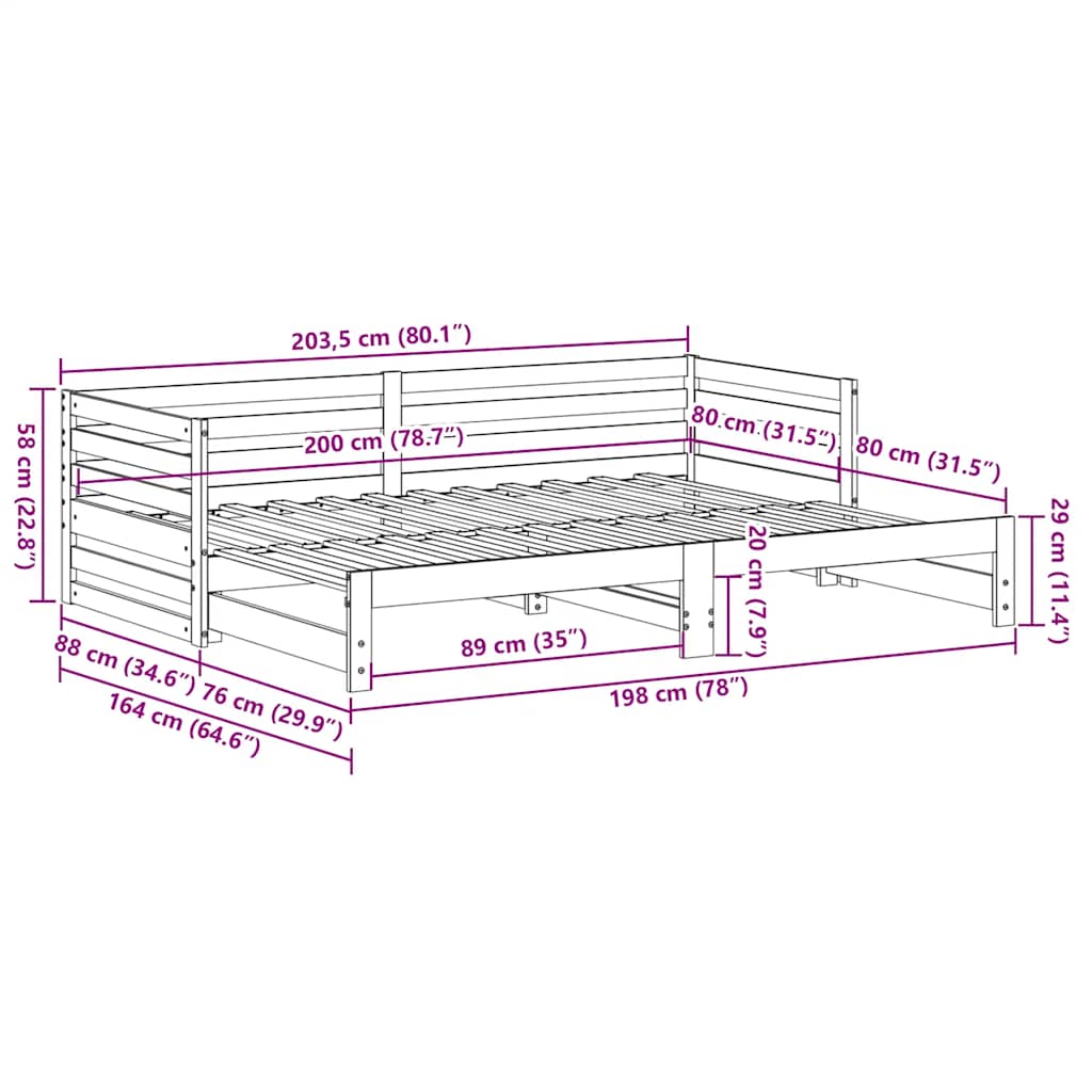 Day bed with Trundle without Mattress 80x200 cm
