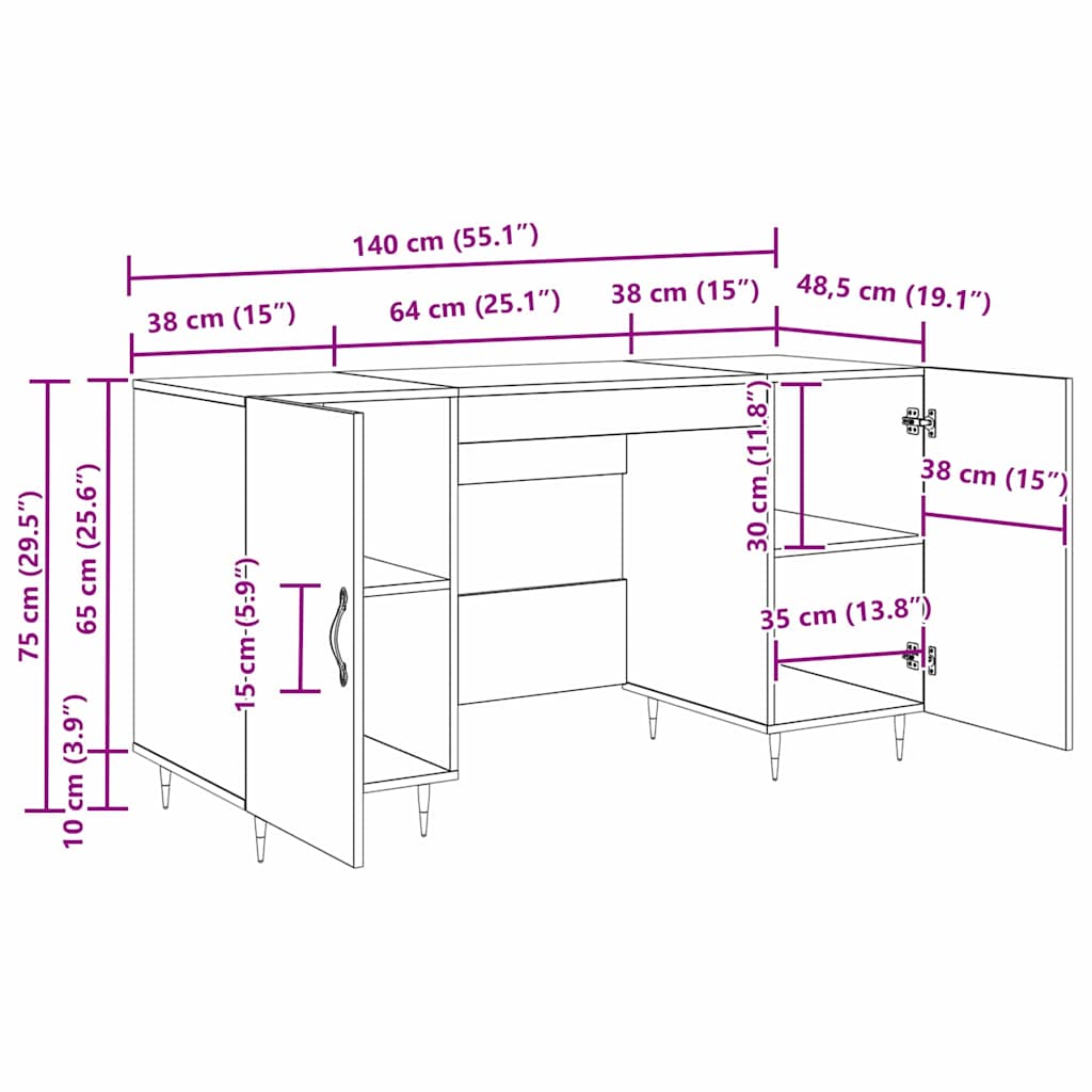 Modern Wooden Home Office Computer Desk Table With 2 Storage Cupboards