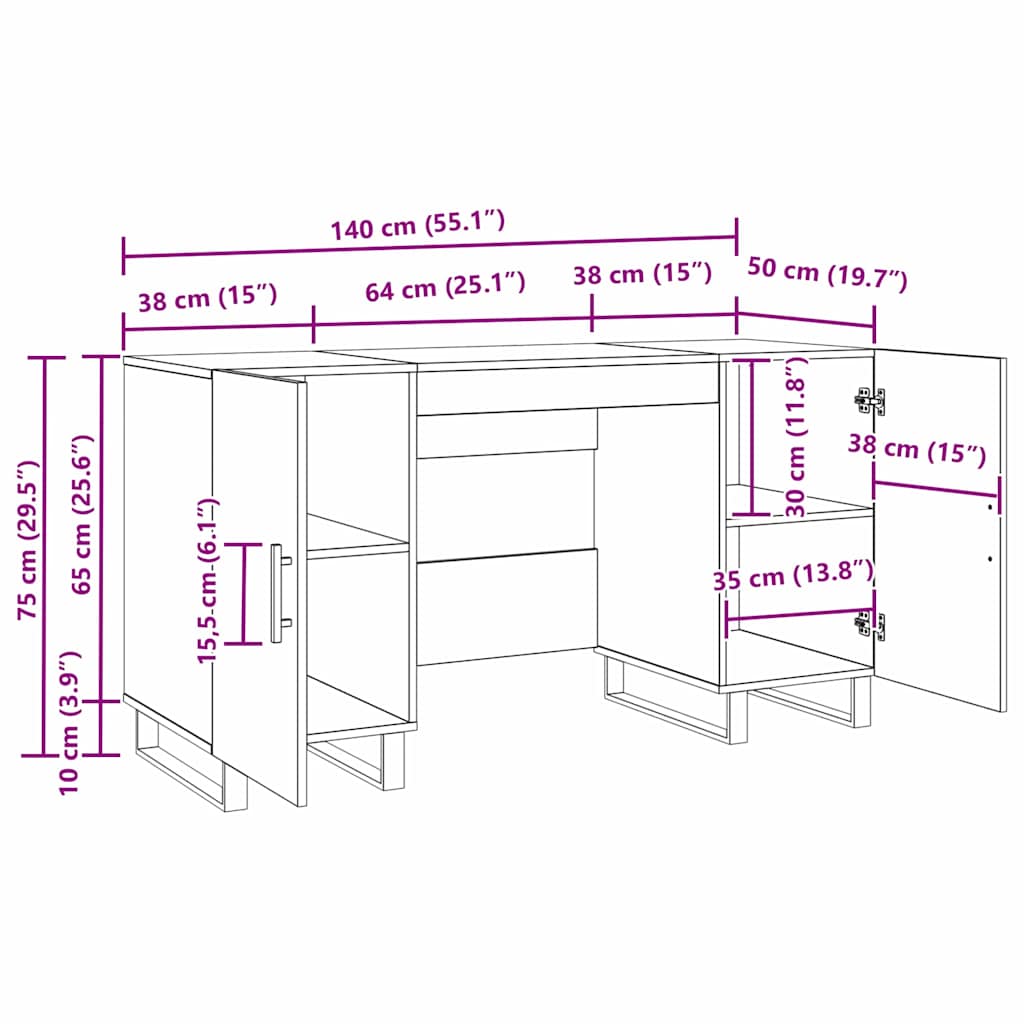 Modern Wooden Home Office Computer Table Desk With 2 Storage Cupboards Wood