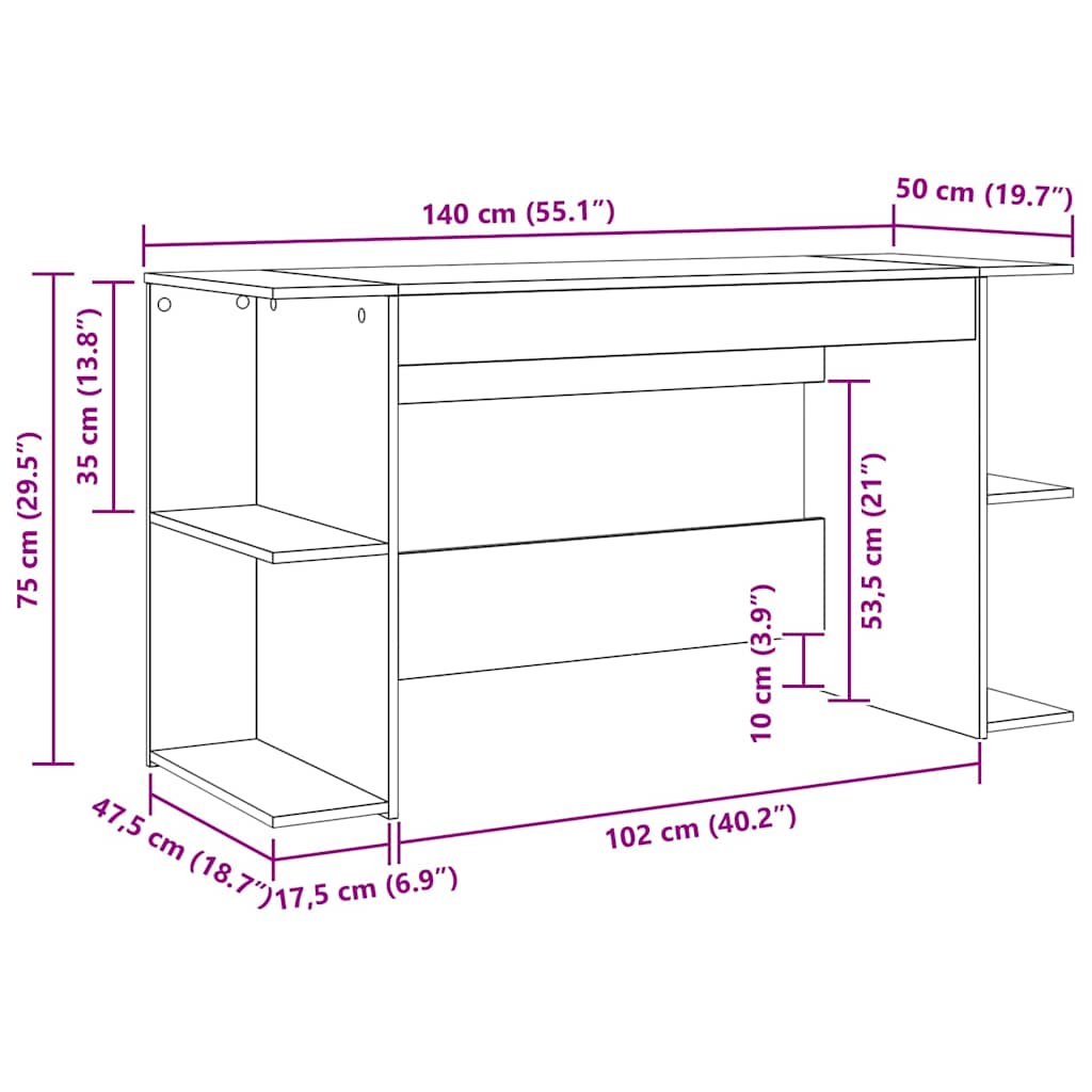 Modern Wooden Home Office Gaming Computer Desk With Open Storage Shelves Wood