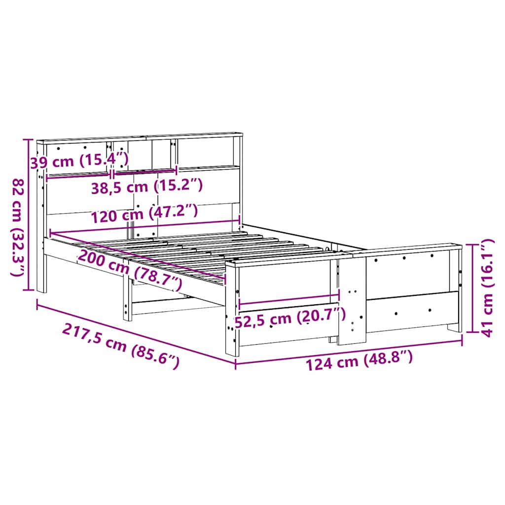 Bed Frame with Headboard Wax brown 120 x 200 cm Solid pine wood