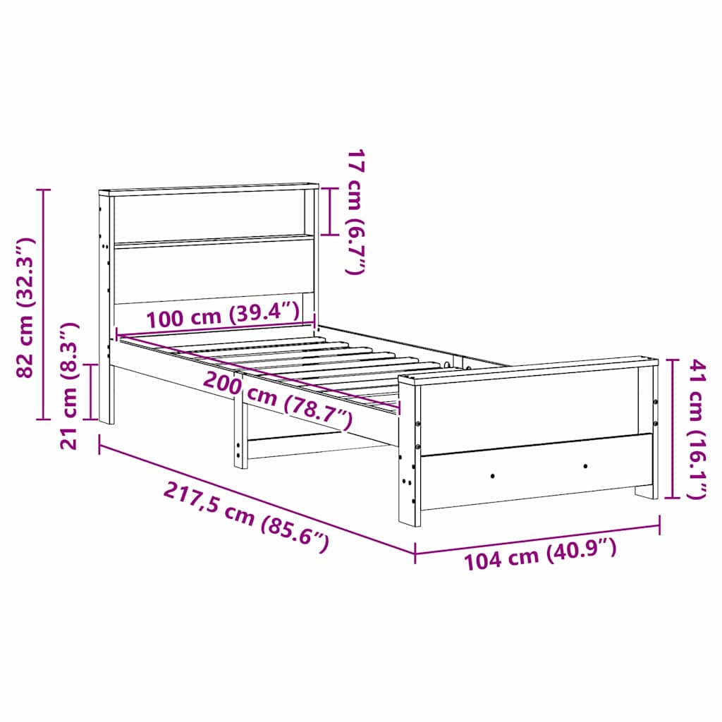 Bed Frame with Headboard Wax brown 100 x 200 cm Solid pine wood