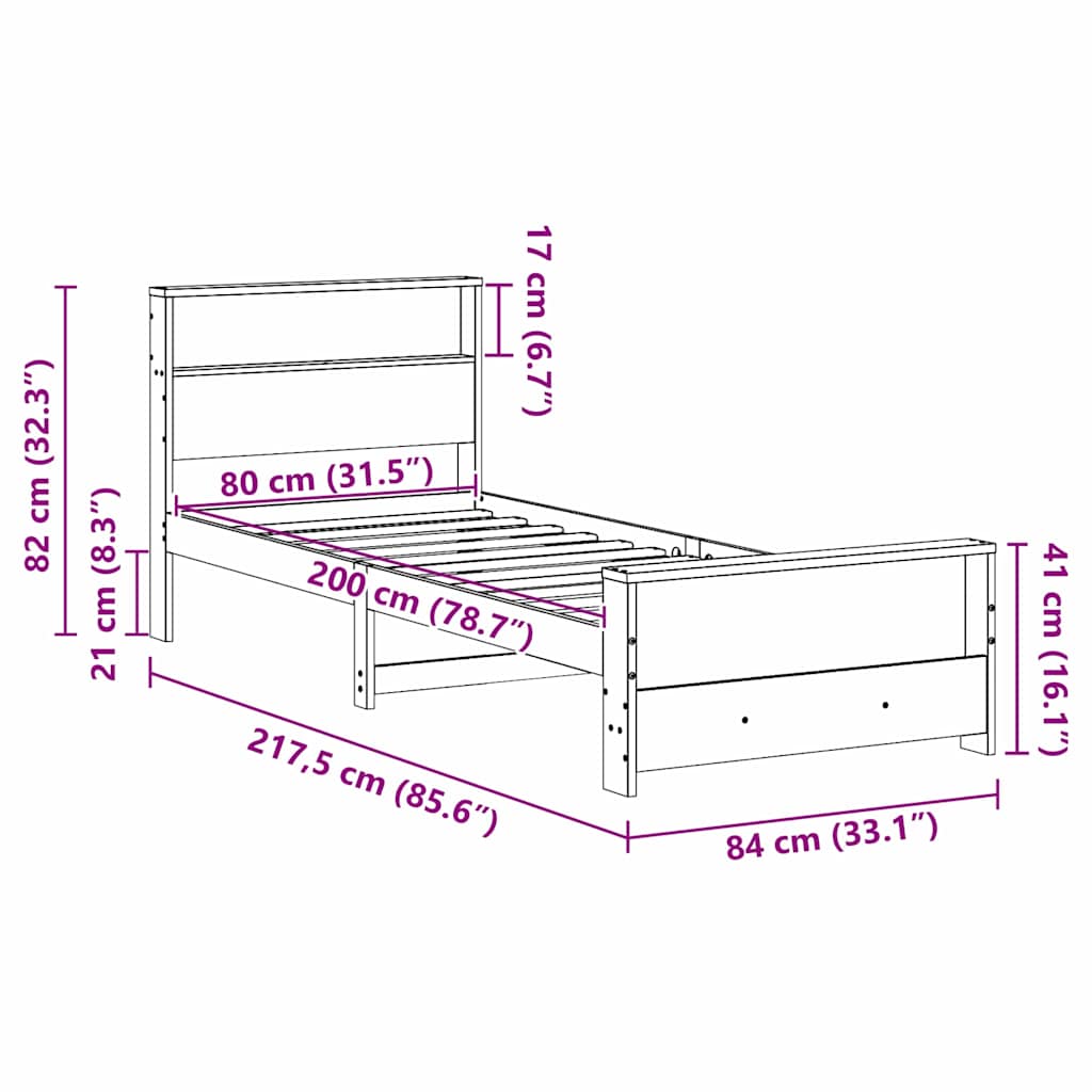 Bed Frame with Headboard Brown 80 x 200 cm Solid pine wood
