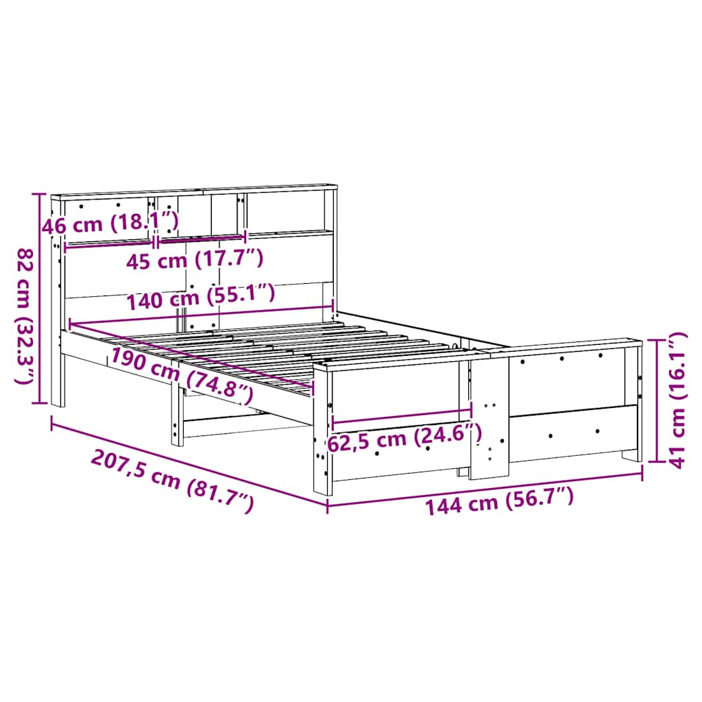 Bed Frame with Headboard White 140 x 190 cm Solid pine wood