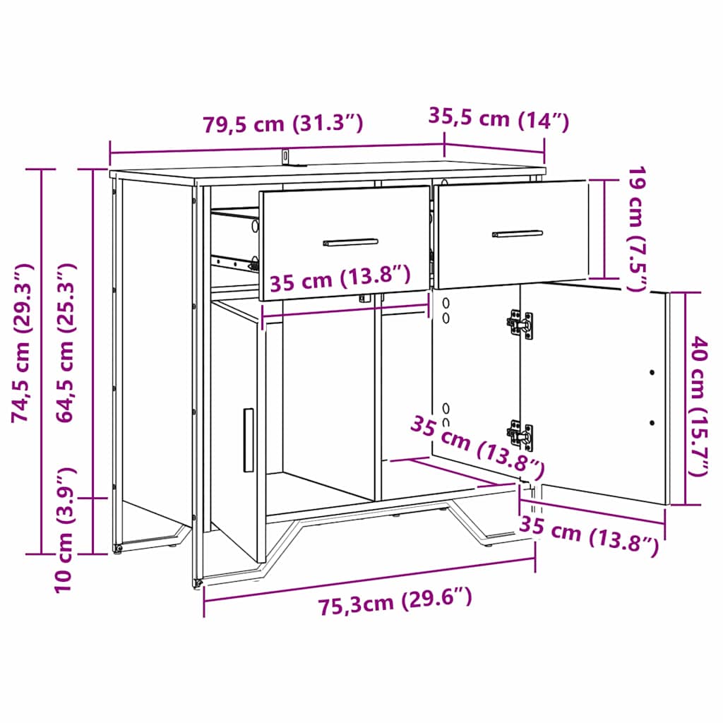 Sideboard Old wood 79.5 x 35.5 x 74.5 cm Engineered wood