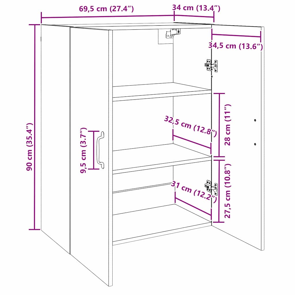 Wall Mounted Cabinets 2 pcs Old wood 69.5 x 34 x 90 cm