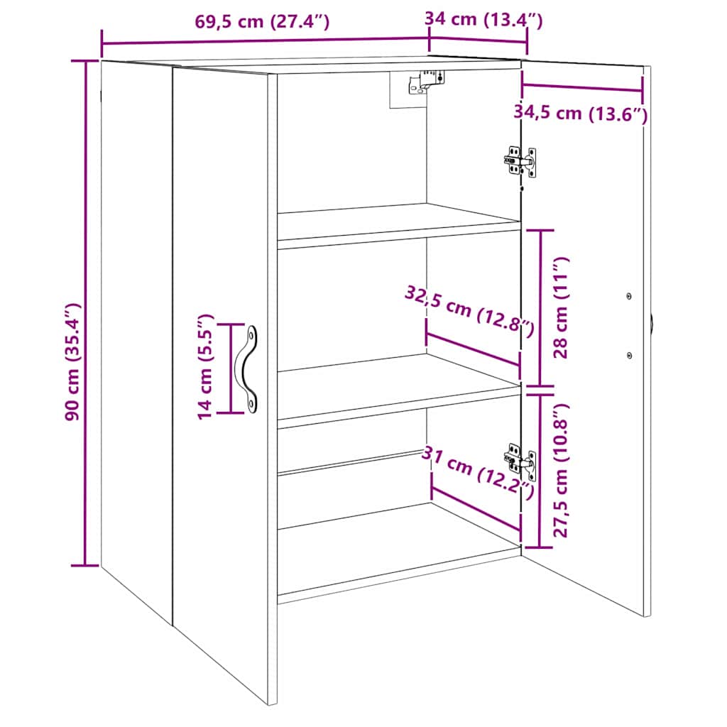 Wall Mounted Cabinets 2 pcs Artisan oak 69.5 x 34 x 90 cm