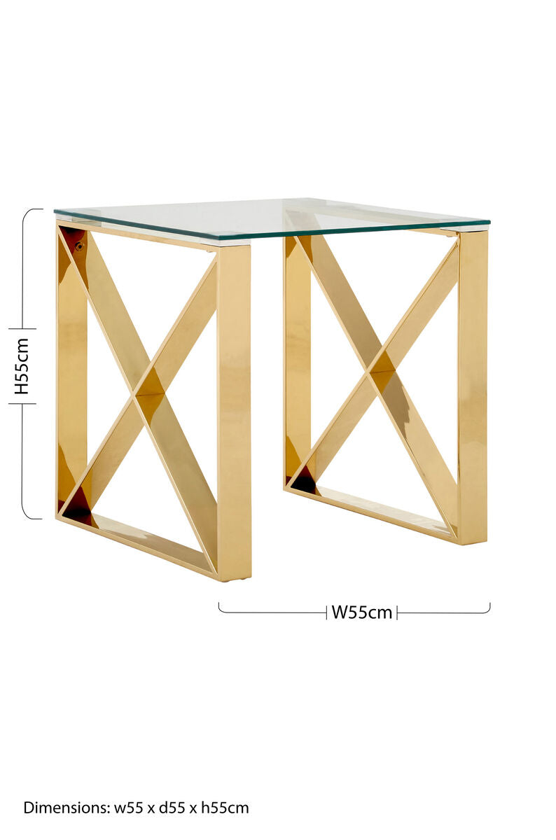 Allure Clear Glass Square Side Table with Champagne Gold Finish Legs
