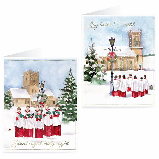Tom Smith Boxed Christmas Cards Pack - 15 Luxury Xmas Cards with Envelopes and Seals - Seasonal Church and Choir Designs - Recycled Eco Friendly Christmas Card Set