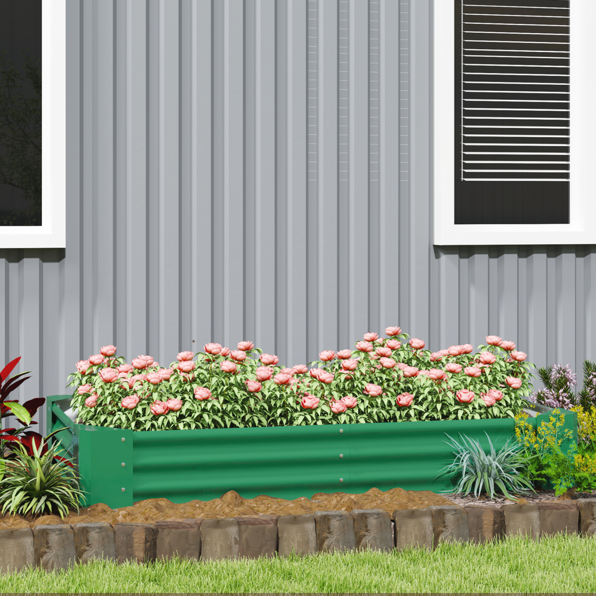 Outsunny Galvanised Raised Garden Bed, 180x90x30cm Raised Planter, Green