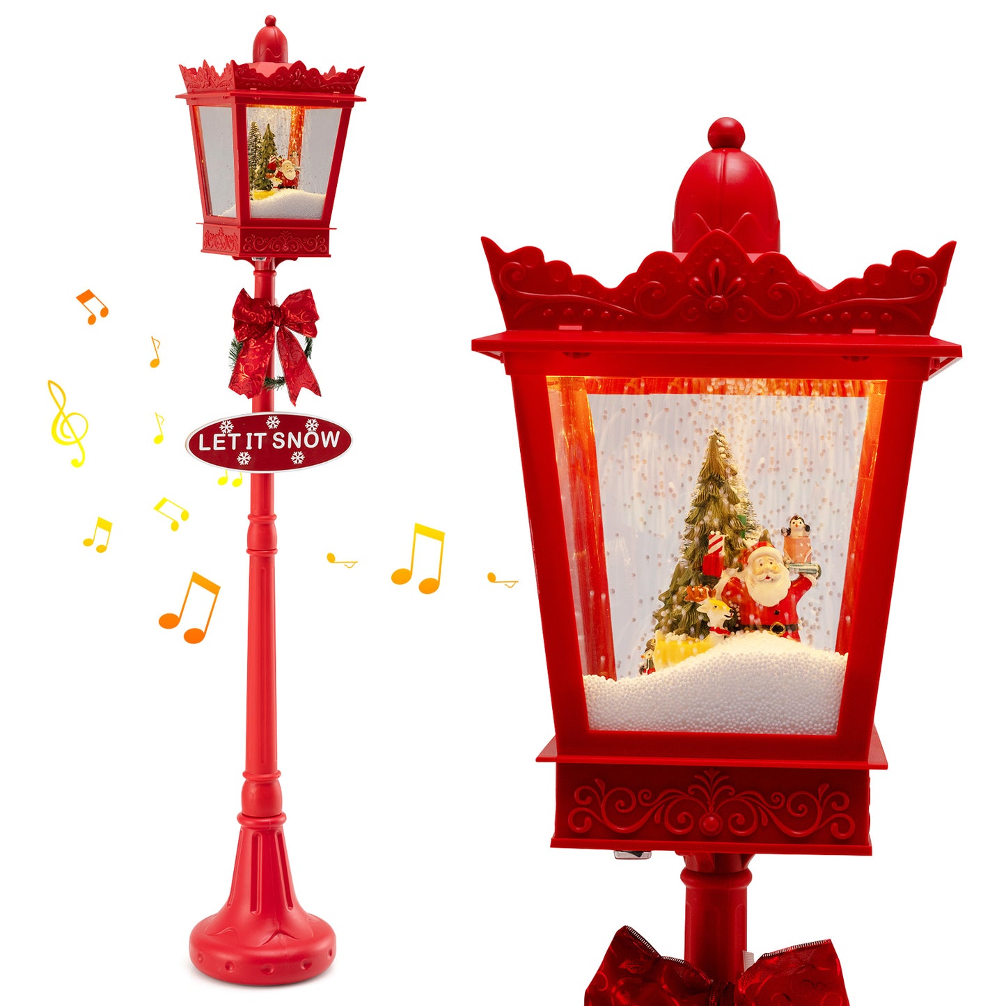 8 ft Musical Christmas Streetlight Xmas Lamp Post with Warm White LED Lights and Snowy Effects-Red