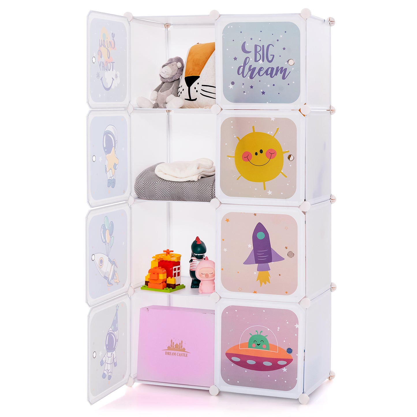 8-cube Baby Closet Organizer with Doors and Hanging Section-Blue