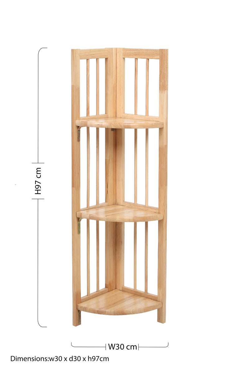 Heva 3 Tier Tropical Hevea Wood Corner Shelf Unit