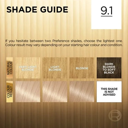 L'Oréal Préférence 9.1 Viking Light Ash Blonde Permanent Fade-Defying Hair Colour Kit