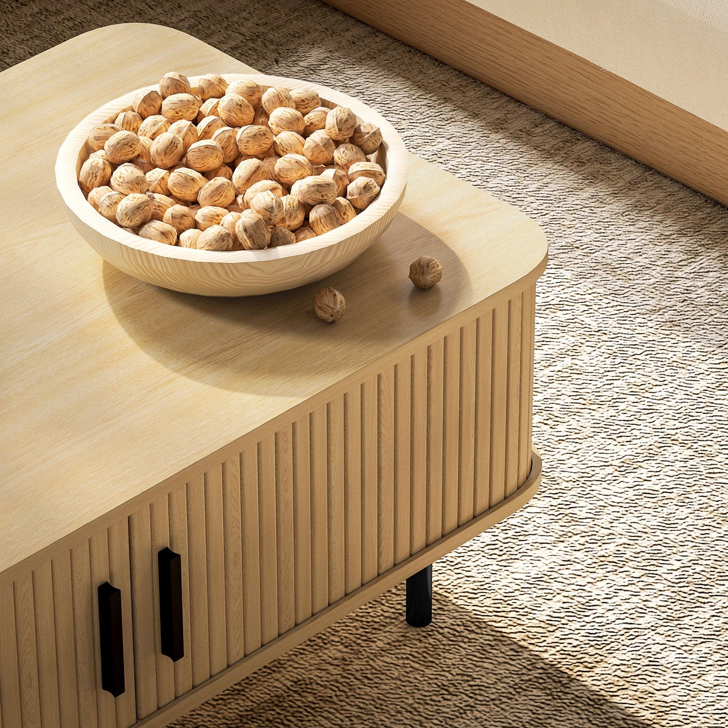 HOMCOM Coffee Table with Storage and Sliding Doors for Living Room, Oak