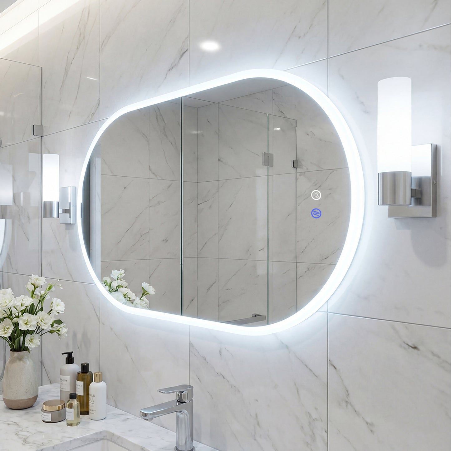 90 x 55 CM Lighted Mirror for Bathroom Wall Backlit Shatterproof Mirror