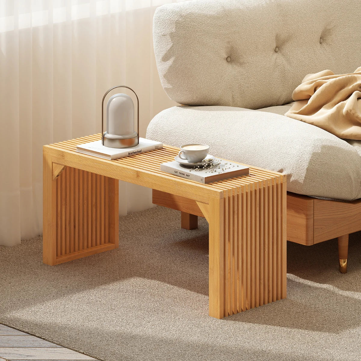90CM Bamboo Farmhouse Entryway Bench Conversation Seat-Natural
