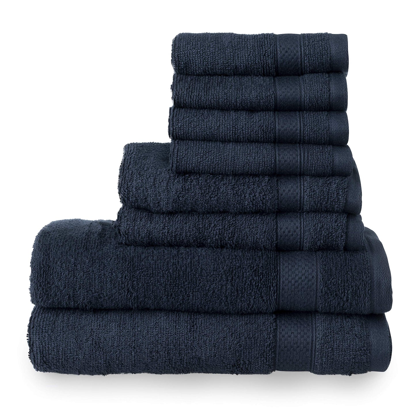 Welhome Basic 100% Cotton Towel (Deep Navy) - 8 Piece Set - Quick Dry - Absorbent - Soft - 434 GSM - Machine Washable - 2 Bath - 2 Hand - 4 Wash