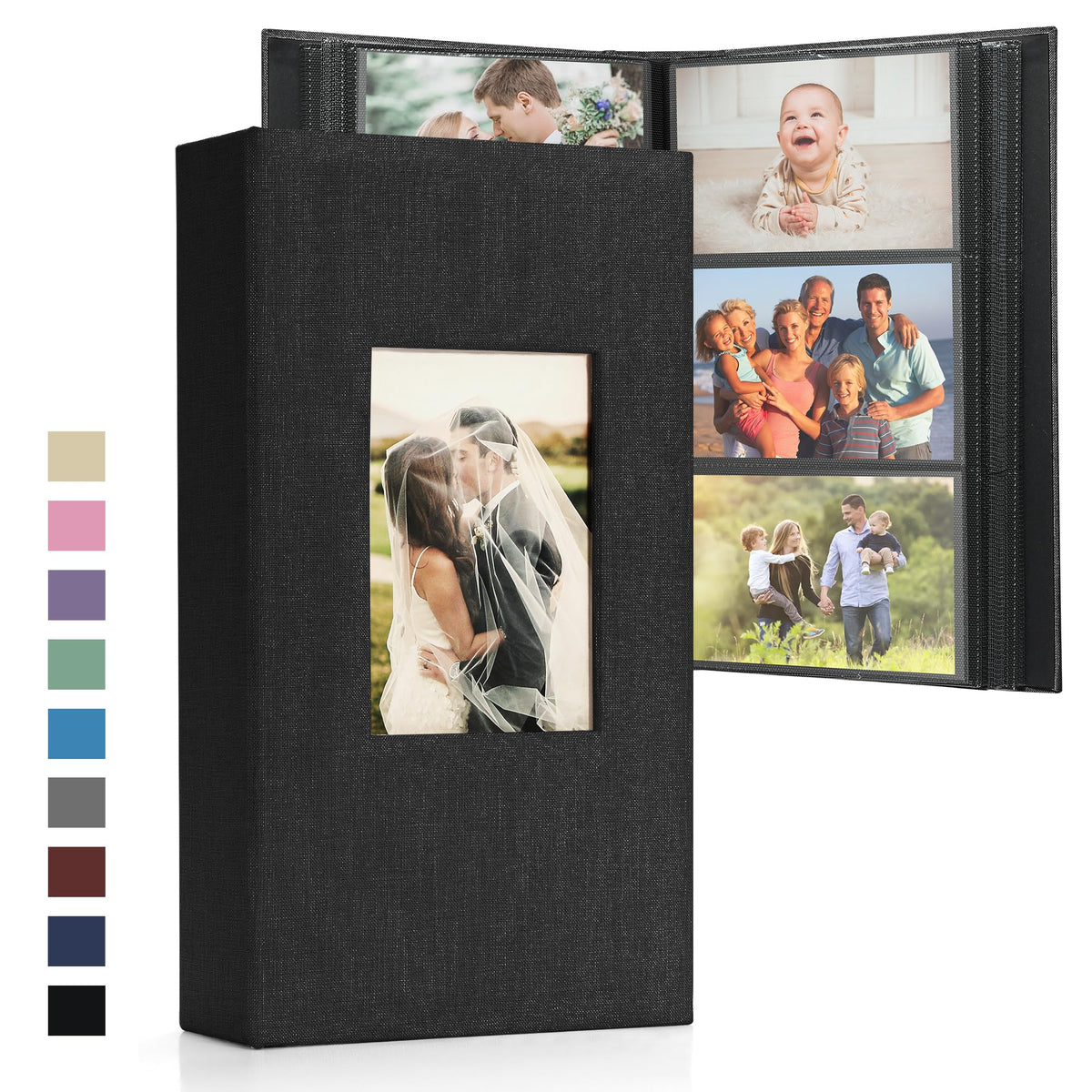 ?DazSpirit Photo Album 6x4 Slip in ? 300 Pockets Linen Memory Book with Black Pages, Padded Cover & Customizable Front Window ? Ideal for Wedding,
