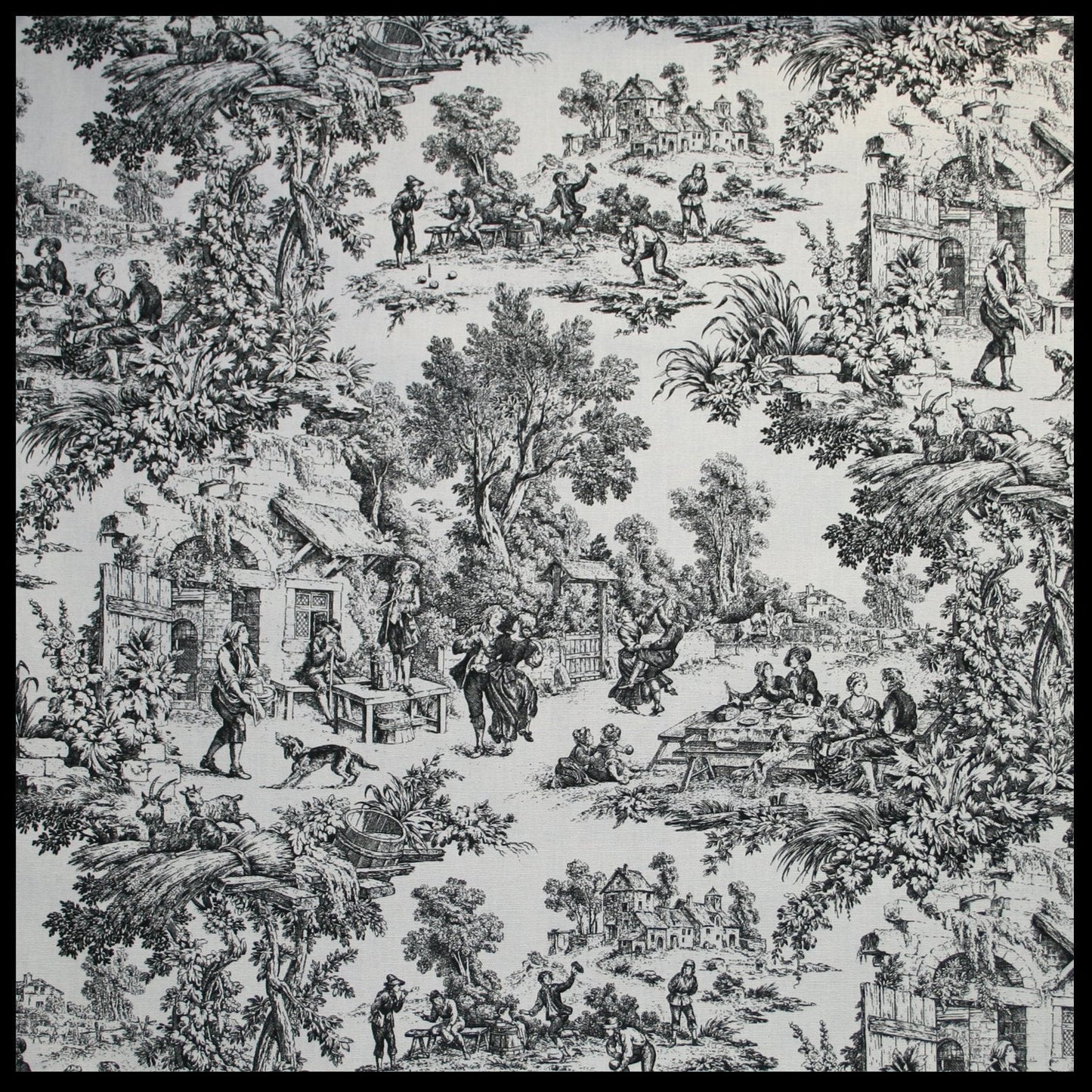 Ellis Curtain Victoria Park Toile 68-Inch-by-72 Inch Tailored Panel Pair with Tiebacks, Black