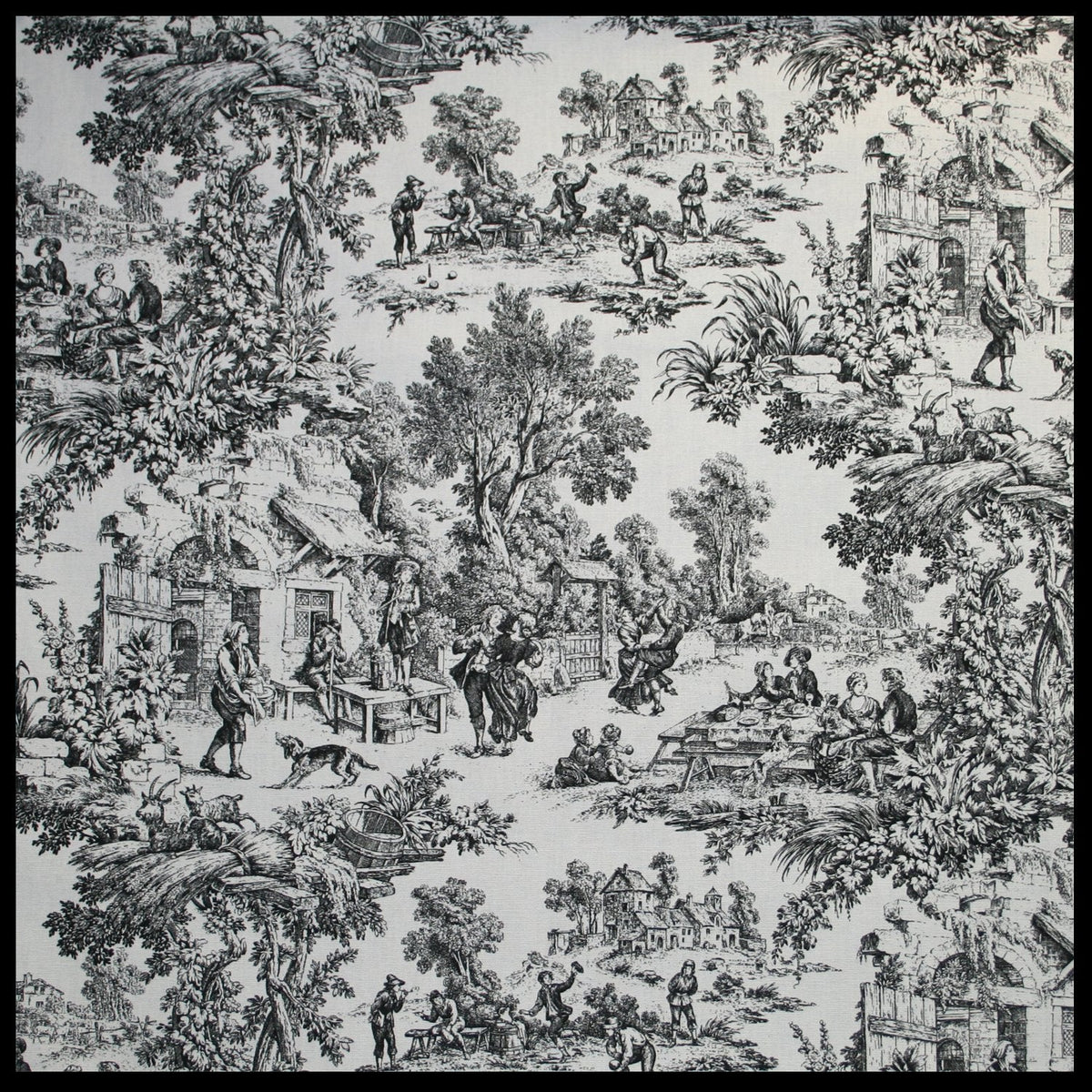 Ellis Curtain Victoria Park Toile 68-Inch-by-72 Inch Tailored Panel Pair with Tiebacks, Black