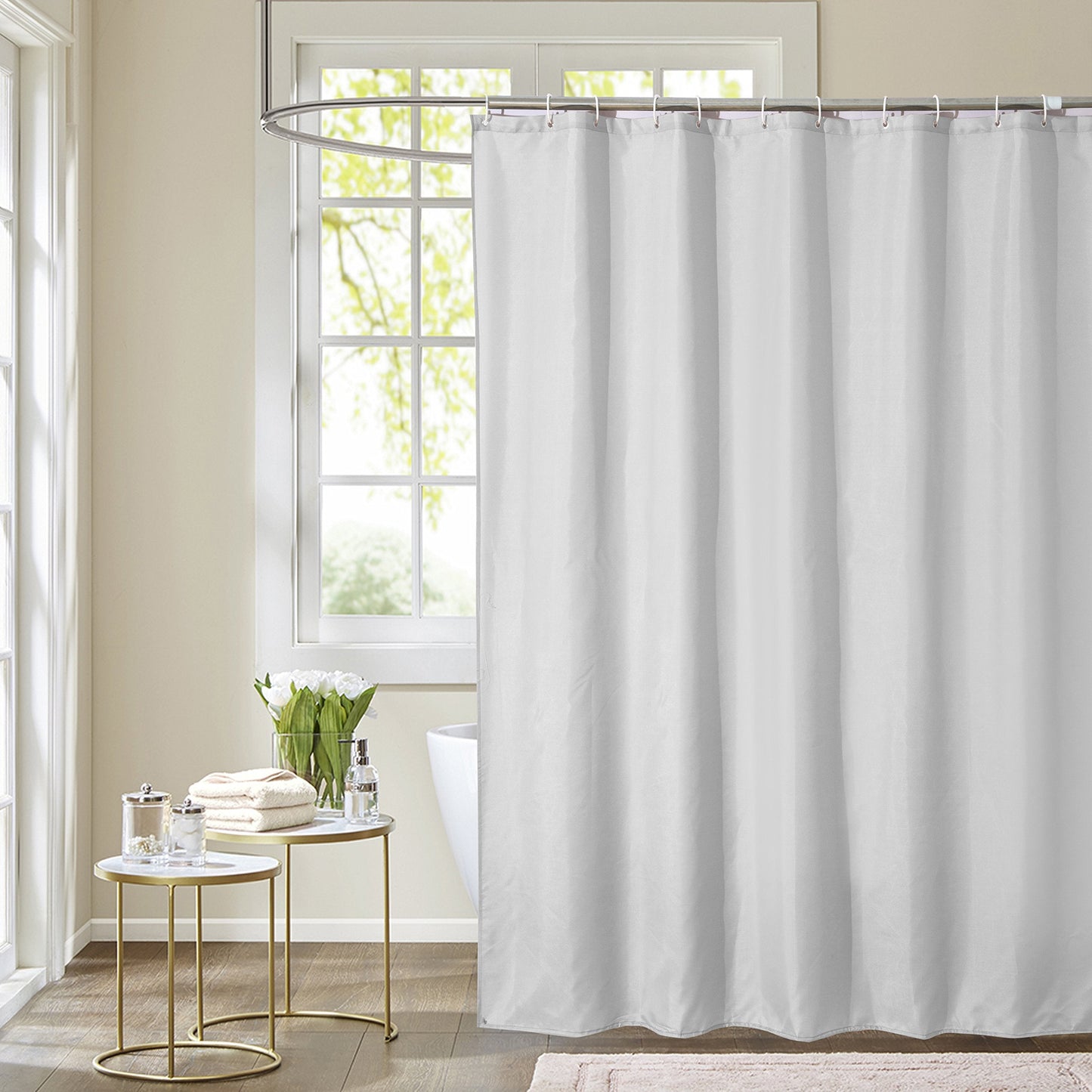 WedDecor Bathroom Shower Curtain Waterproof Mould Free Mildew Resistant, Heavy Duty 100% Polyester Fabric Curtains Liner Washable & Wipe Clean with 12