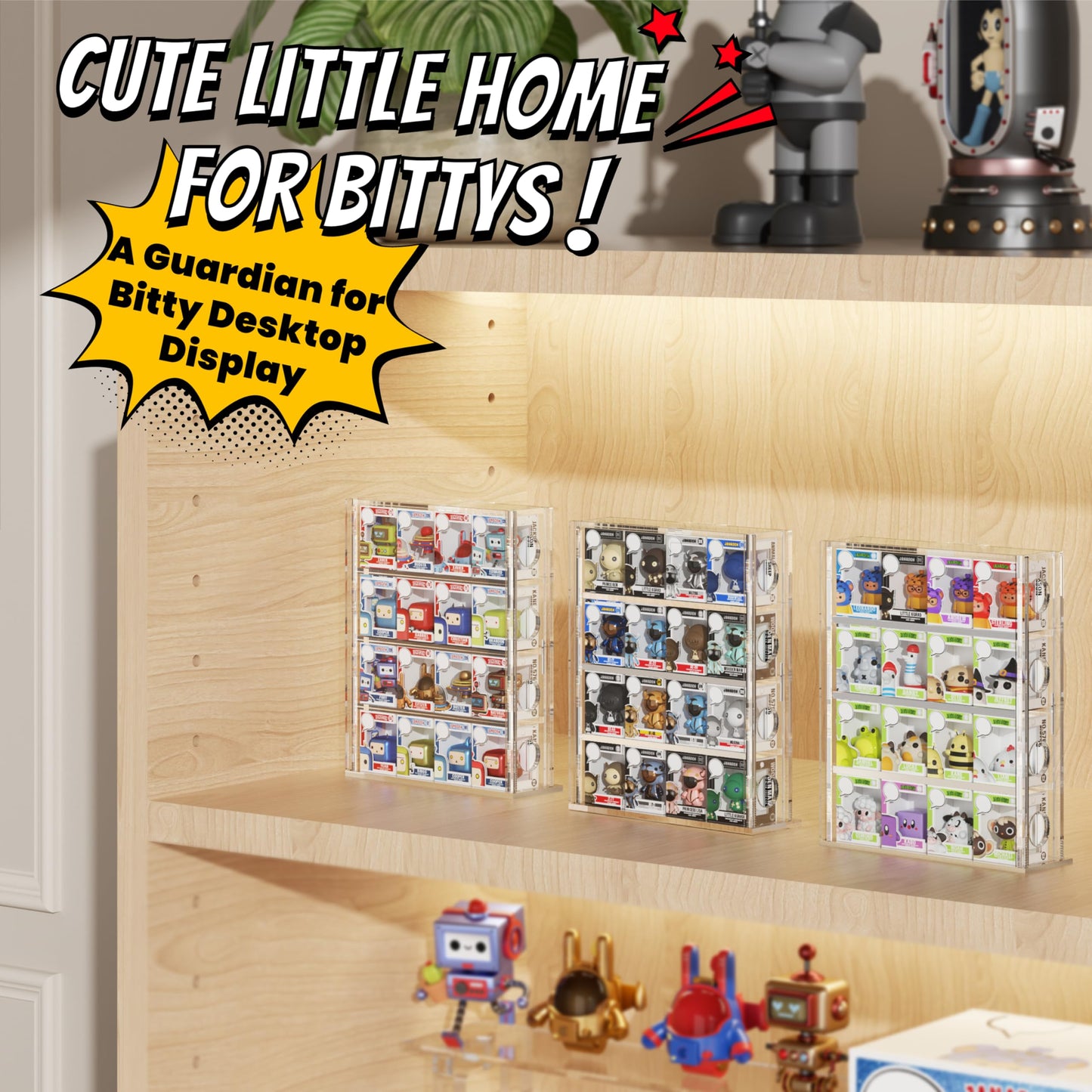 Janaden Acrylic Bittys Display Case, Clear Bitties Figure Collection Display Stand, 4 Tiered Mini Figurines Shelf for Bittys Collectibles