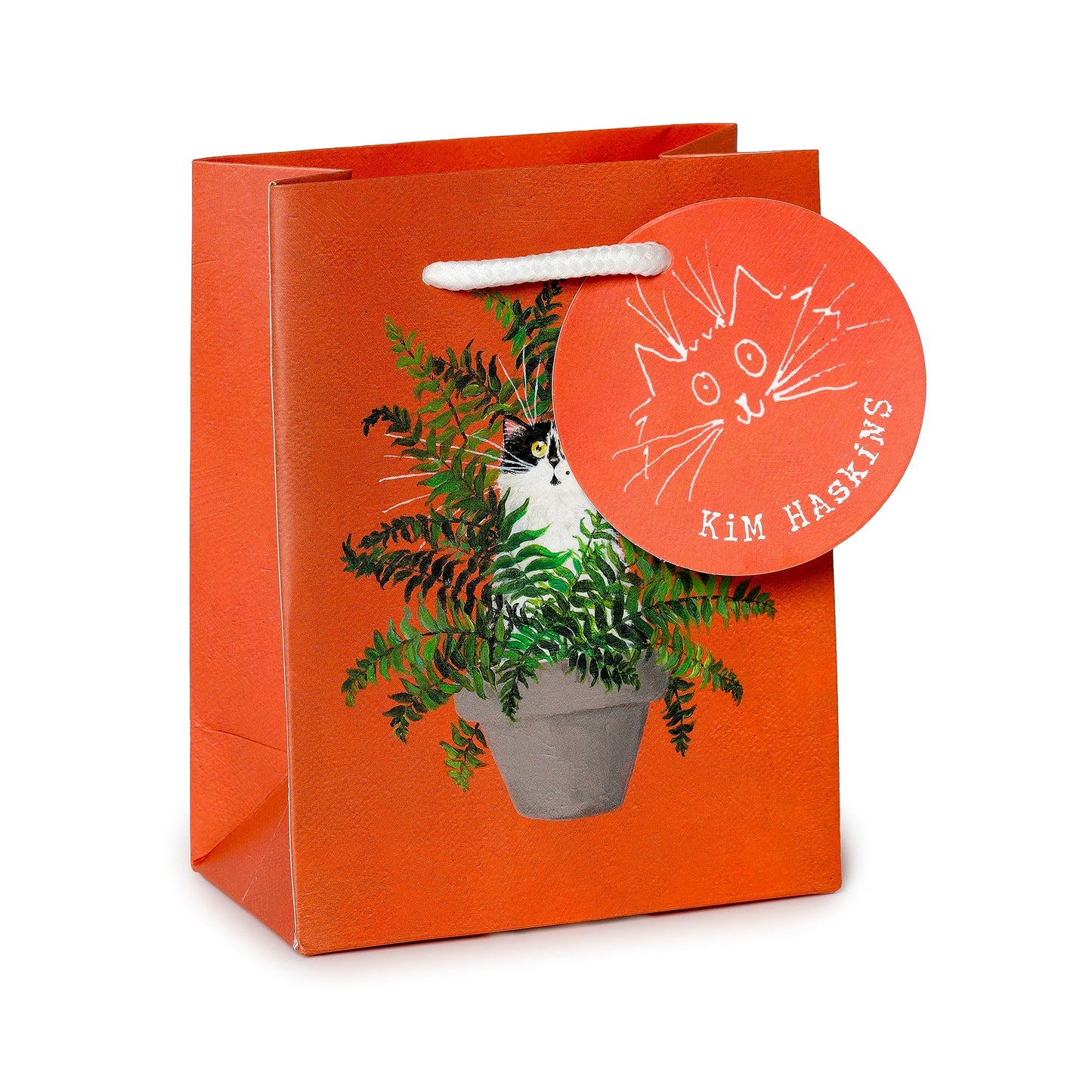 Puckator Kim Haskins Floral Cat in Fern Red Gift Bag - S - Birthday Gift Bag - Gift Bag For Presents - Present Bag For Females - Kids Birthday Presents - Present Bags For Gifts - Gift Box For Baby