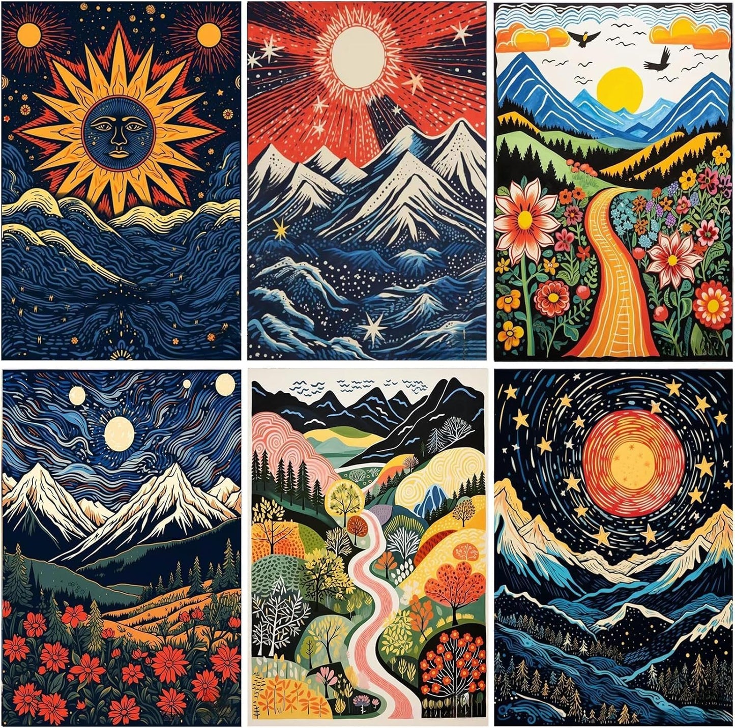 XXXCHENGJIA 6 Pack Abstract Landscape Diamond Painting Kits,DIY 5D Diamond Art Painting Kits,Crystal Gem Art Painting Kits for Adults Home Wall Decor