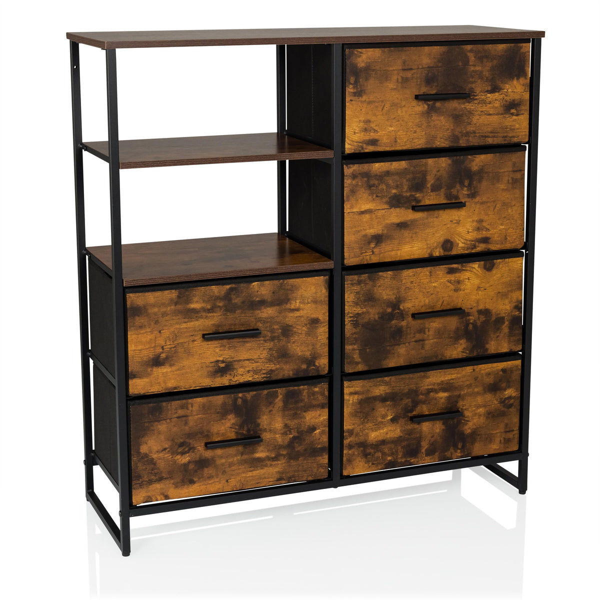 hjh LIVING Chest of drawers with 6 drawers, 2 open compartments RAGALA 84x30x92 cm Shelving system sideboard for living room bedroom hallway, smoked