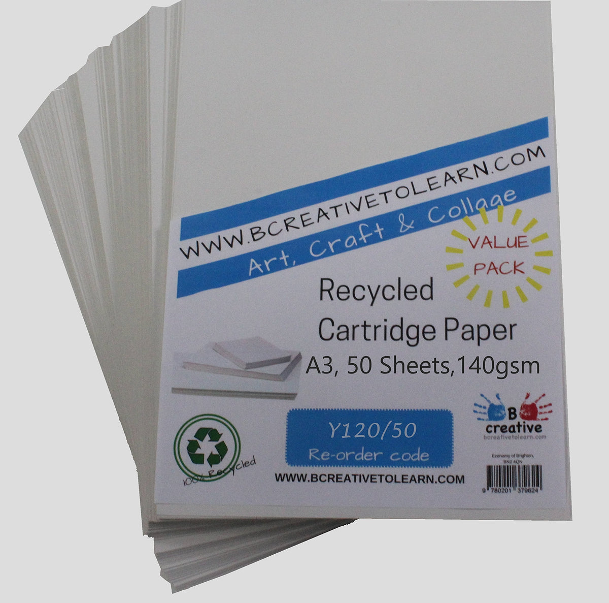 100% Eco Recycled Art A3 Cartridge Paper White Great Art Paper 140gsm Pack of 50 Sheets - Suitable for bookmaking, Sketching, Painting, Printing and