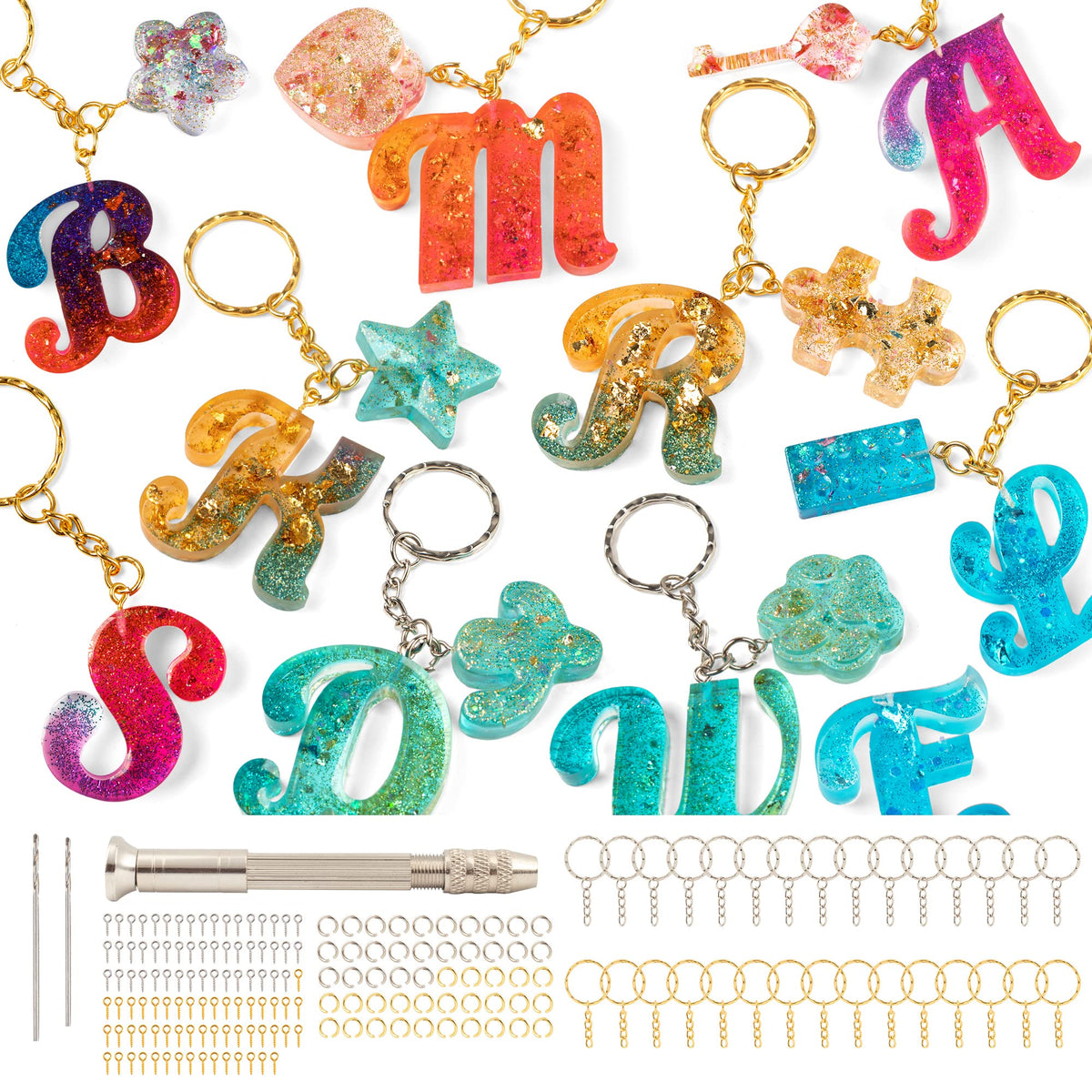 Mocoosy 182 Pcs Silicone Alphabet Resin Moulds Kit, Letter Silicone Mould for Crafts Epoxy Resin Casting Molds Keychain Making Set, DIY Letter Keyring
