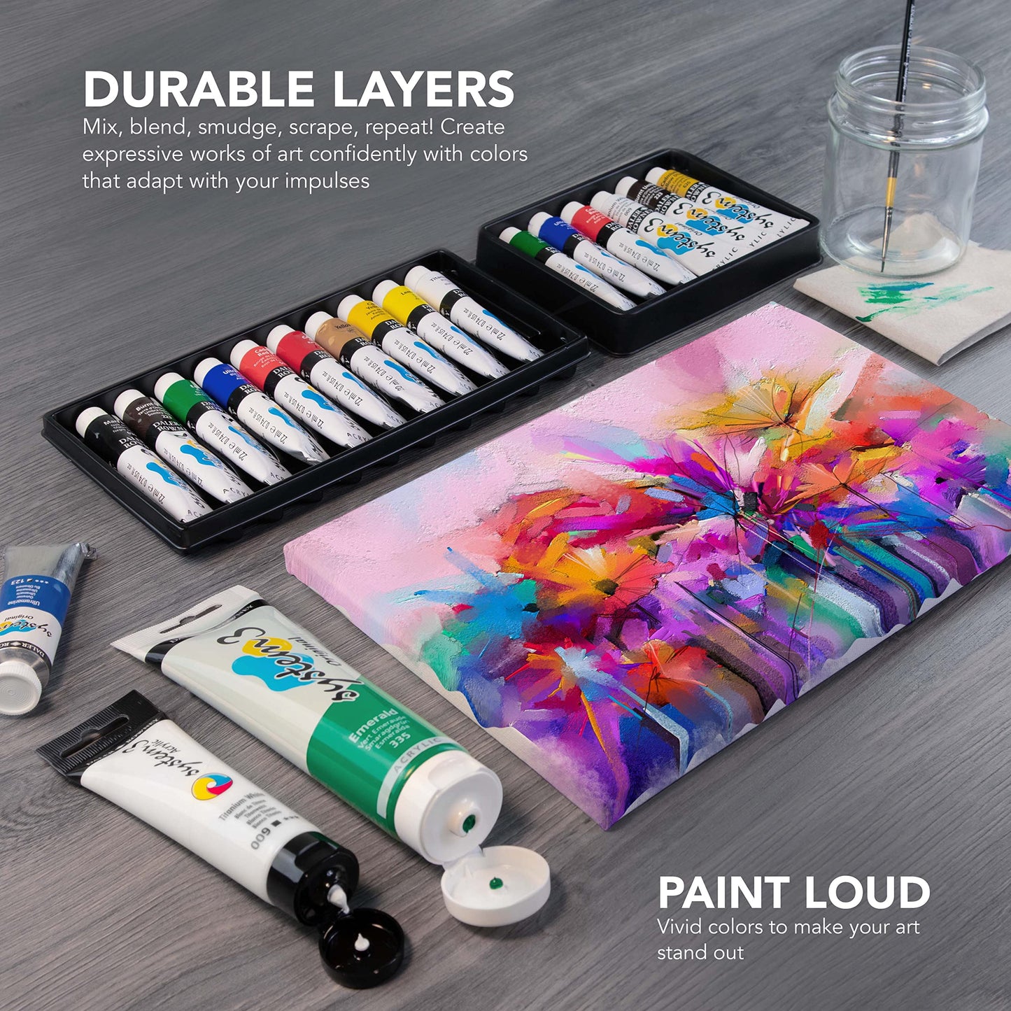 Daler-Rowney System3 150ml Acrylic Paint Process Set, 5 x Assorted Vibrant Colours, Multi-Surface, Ideal for Professional Artists & Students