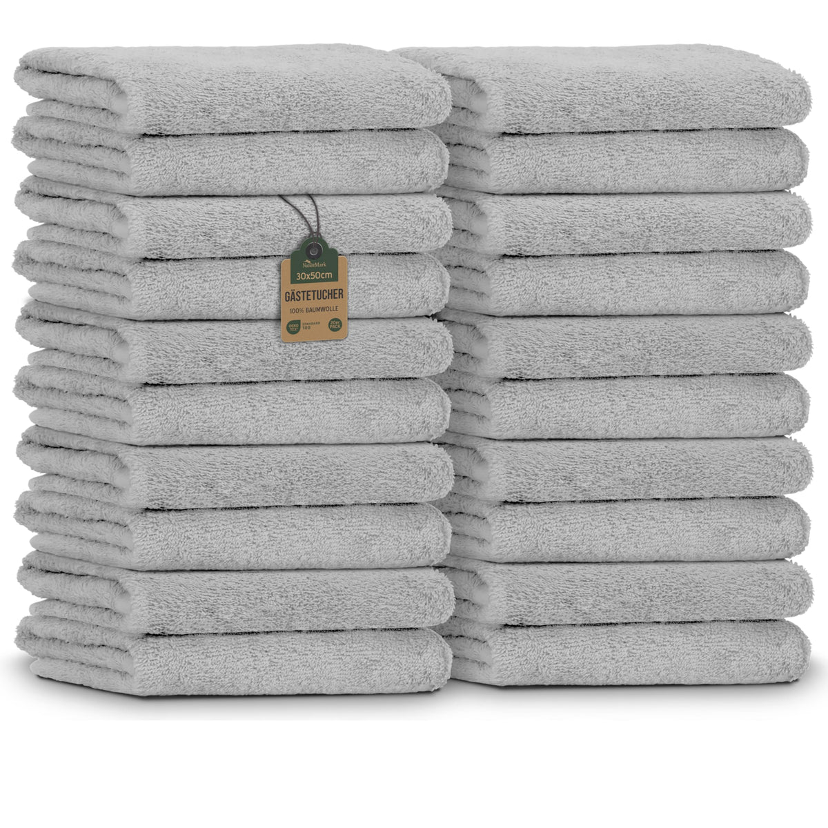 NatureMark Guest Towels - Pack of 20 (30 x 50 cm), 100% Cotton, Oeko-Tex Certified, Soft, Absorbent and Easy to Clean - For Bathroom, Guests & Spa -