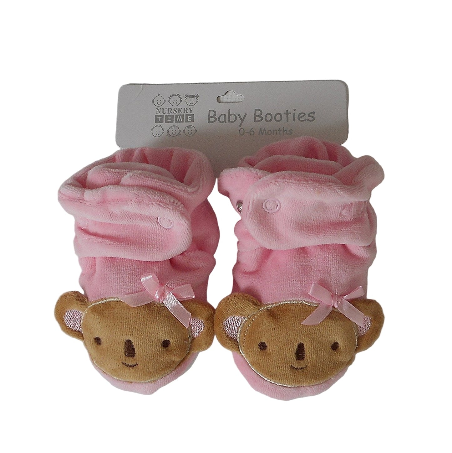 Pair of Pink Baby Girl Newborn Velour Bear Booties 0 6 Months