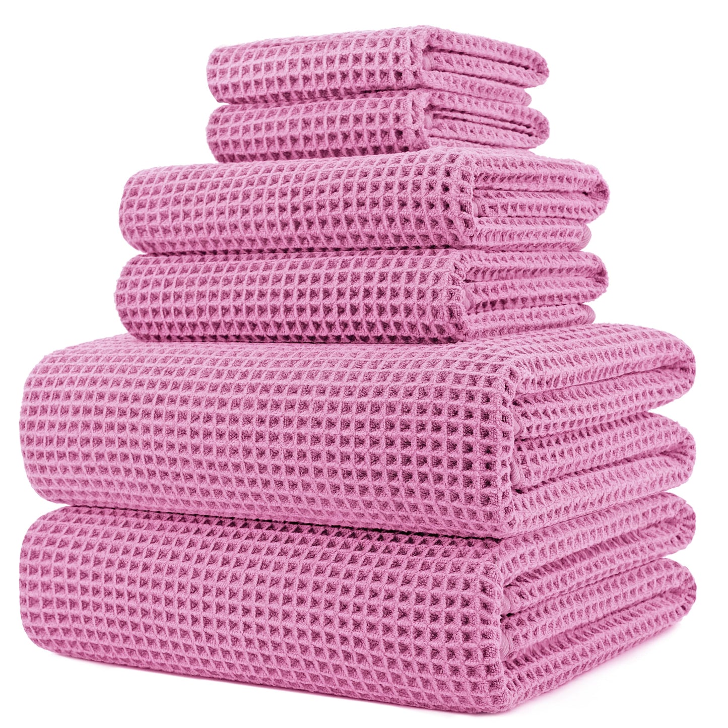 POLYTE 430 gsm Microfibre Quick Dry Lint Free Oversize Bath Towel Set, 6 Piece (Beige, Waffle Weave)