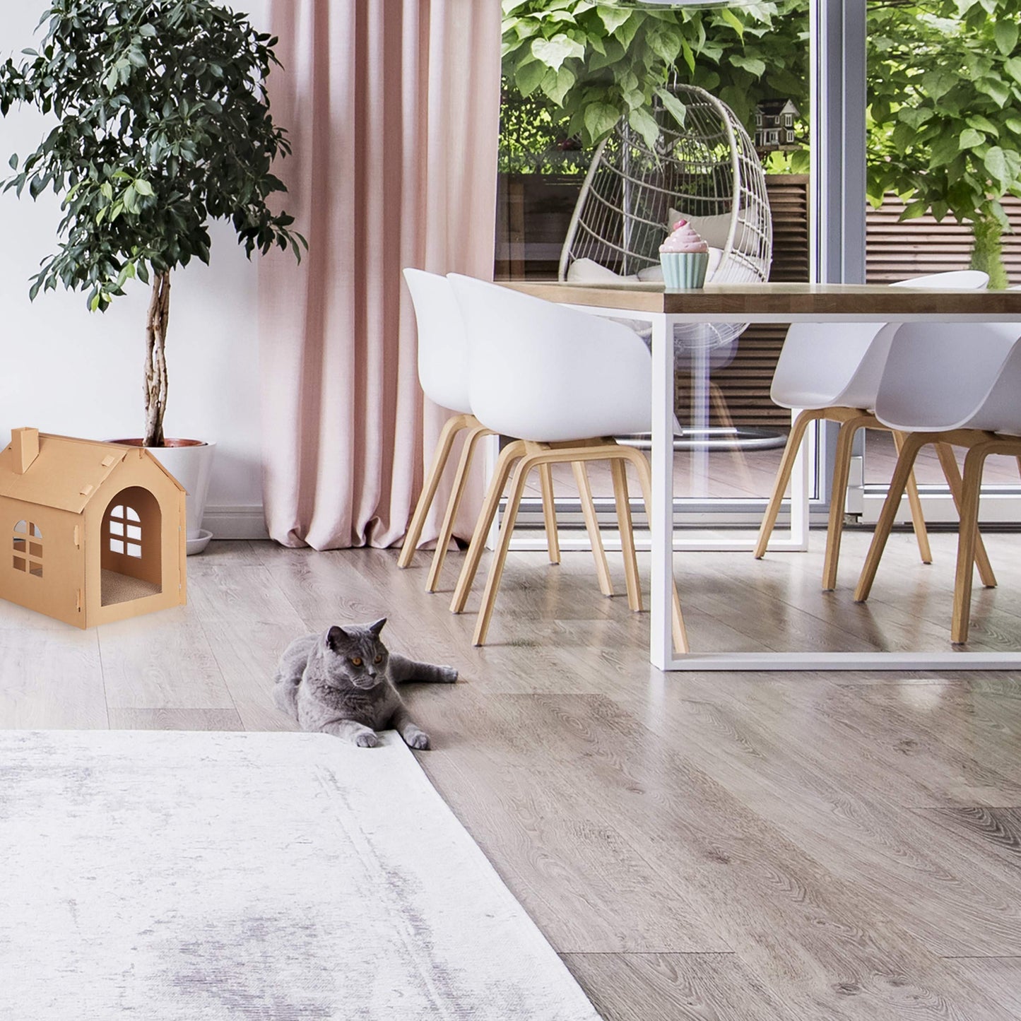 Relaxdays Cat House Cardboard, Kitten Cave Scratching Board, Easy Assembly, Incl. Catnip, 46 x 36.5 x 42.5 cm, Brown