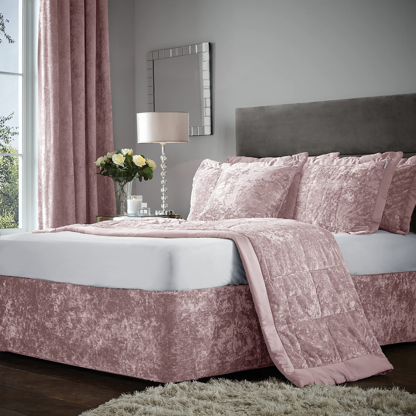 Catherine Lansfield Crushed Velvet King Divan Base Wrap Blush,BD/46254/W/BWRAPK/BLH