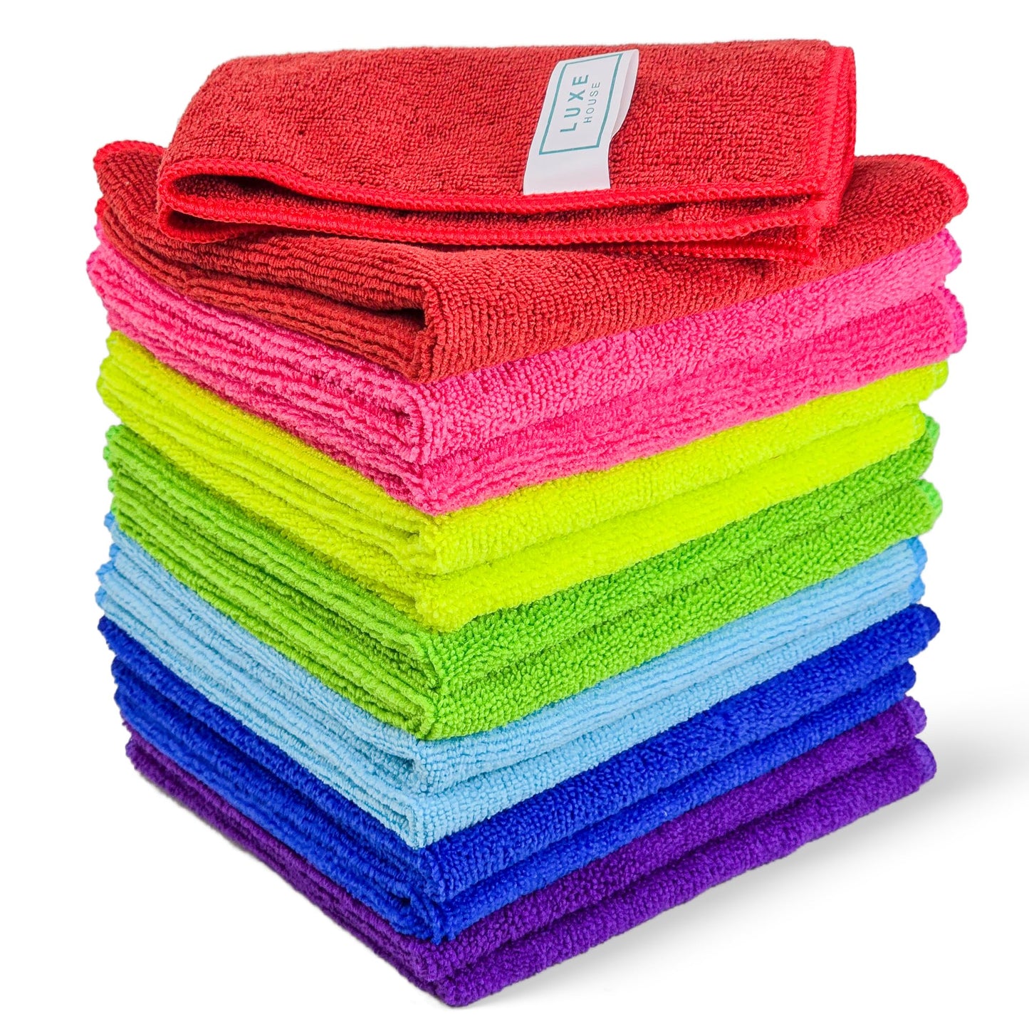 Luxe House Microfiber Cleaning Cloth, 14 pack, 7 colours, 300 GSM, 32 x 32cm