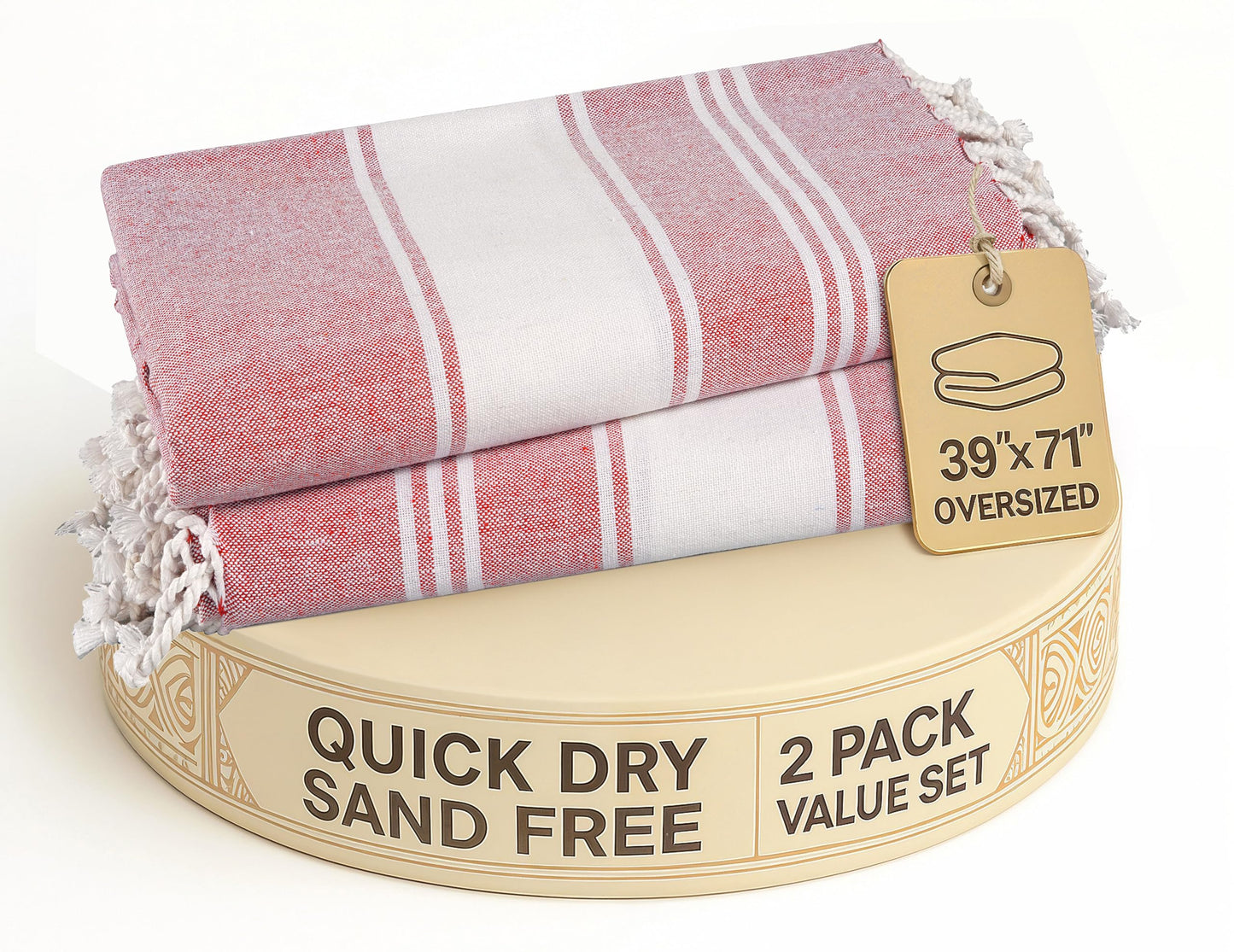 LANE LINEN Beach Towel 2 Pack - Cotton Rich Beach Towels Oversized, Pre-Washed Large Beach Towels, Sandless Beach Towel, Quick Dry Travel Towel, Large