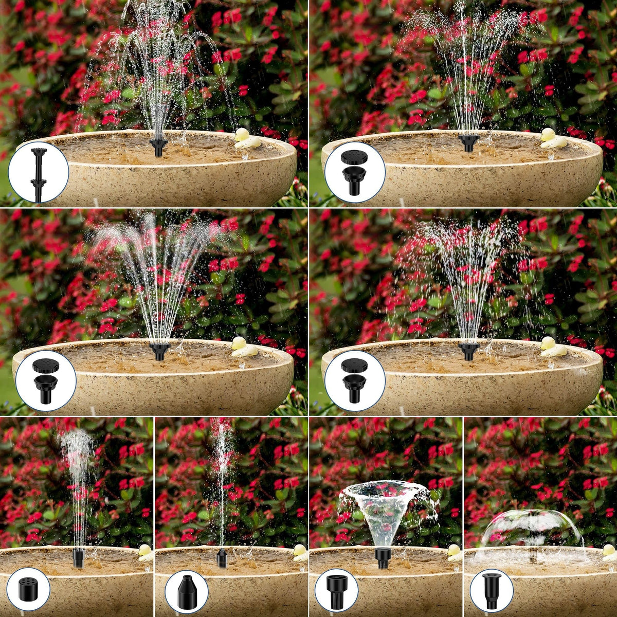 Billing Solar Water Pump with Battery Backup, 7.5W Solar Pond Fountain with 3600mAh Battery 10 Nozzles Solar Fountain with 5ft Tubing Water Features