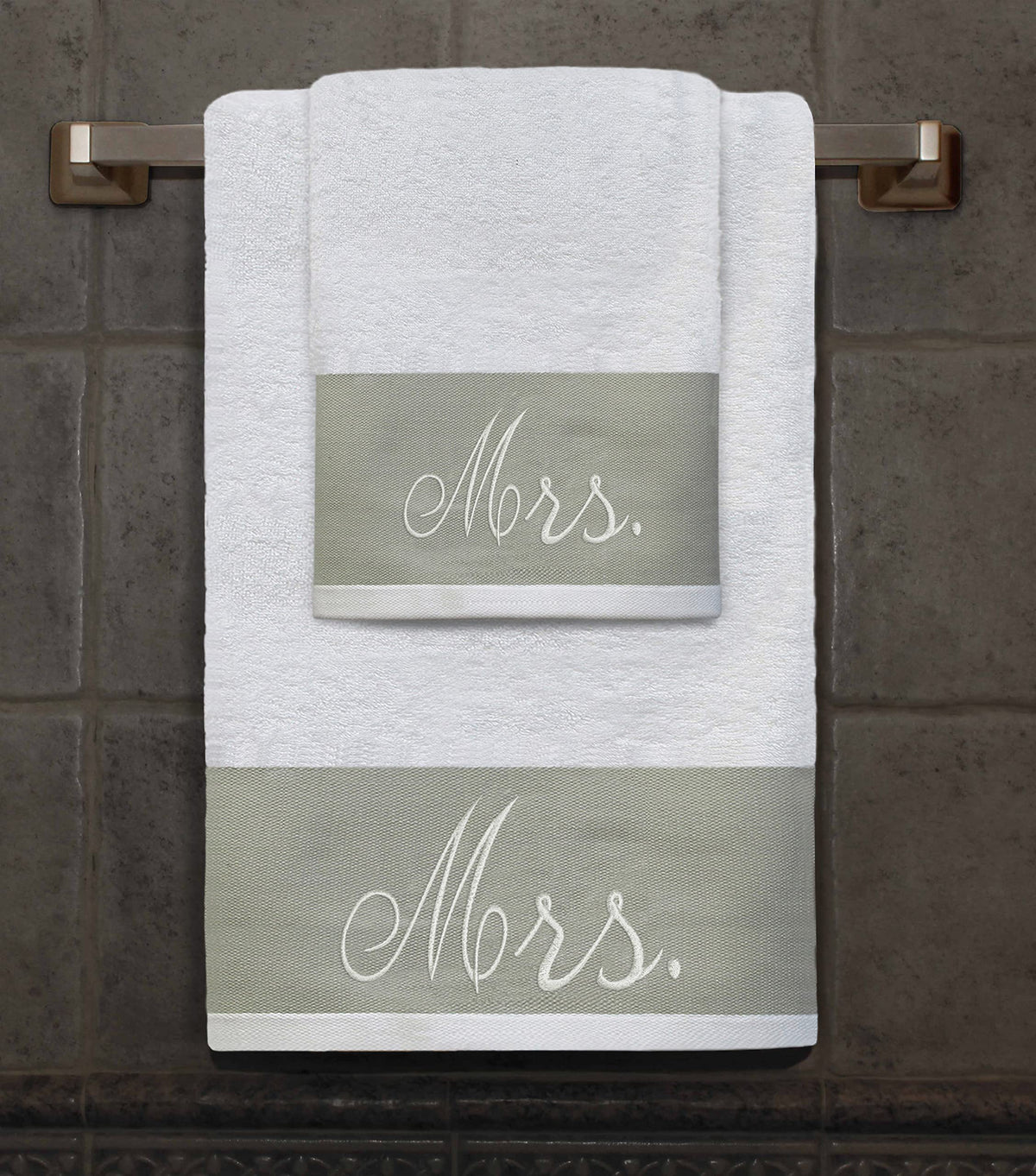 Premium Hotel & Spa Mrs 2 Piece Towel Set - Perfect for Wedding, Anniversary, Engagement - 1 Bath and 1 Hand Towel 100% Cotton Luxurious Embroidered
