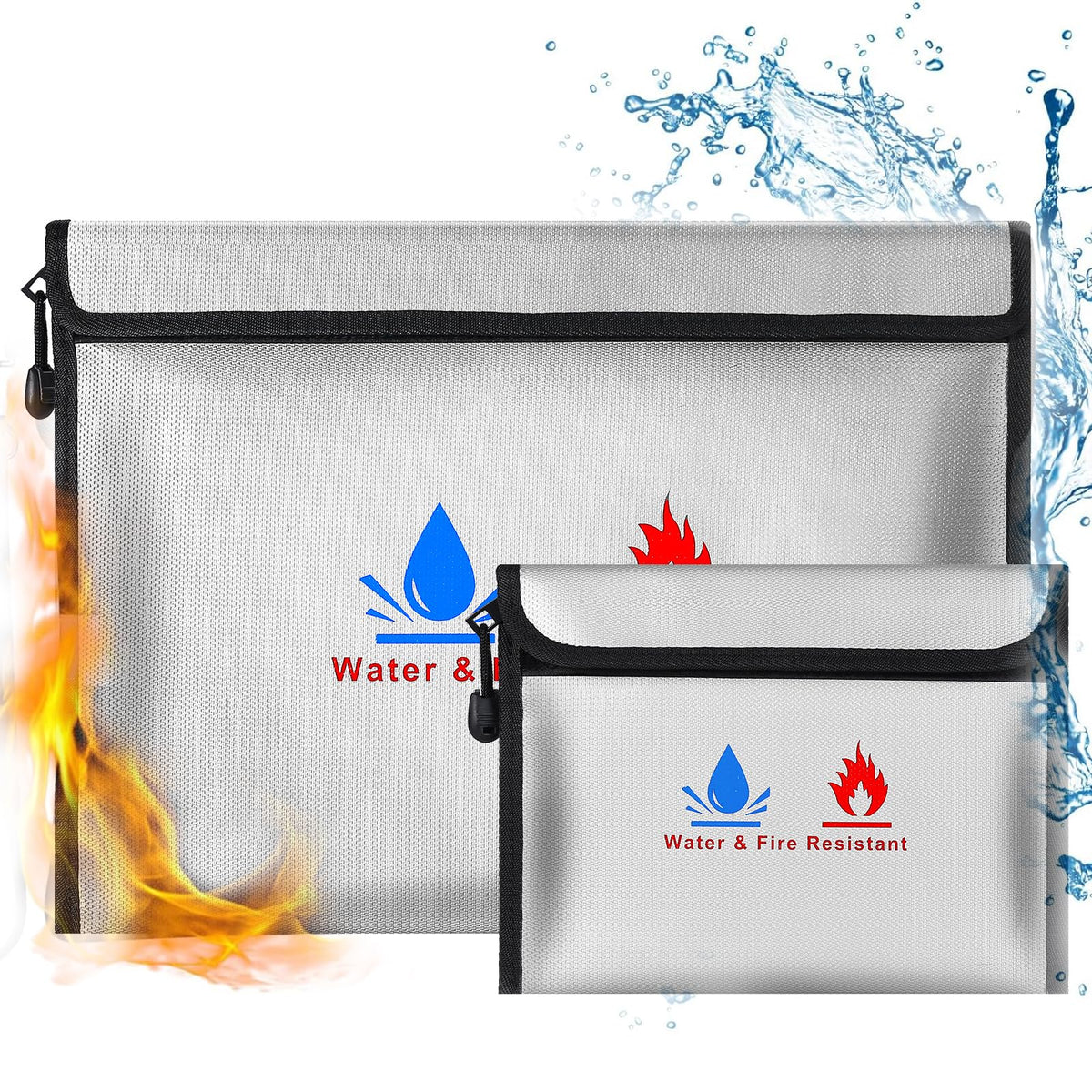 Fireproof Document Bag?Fireproof Money Safe Document Bag 15 x11 & 9x7 Inches Set Non-Itchy Silicone Coated Fire Resistant Bag Fireproof Safe Storage