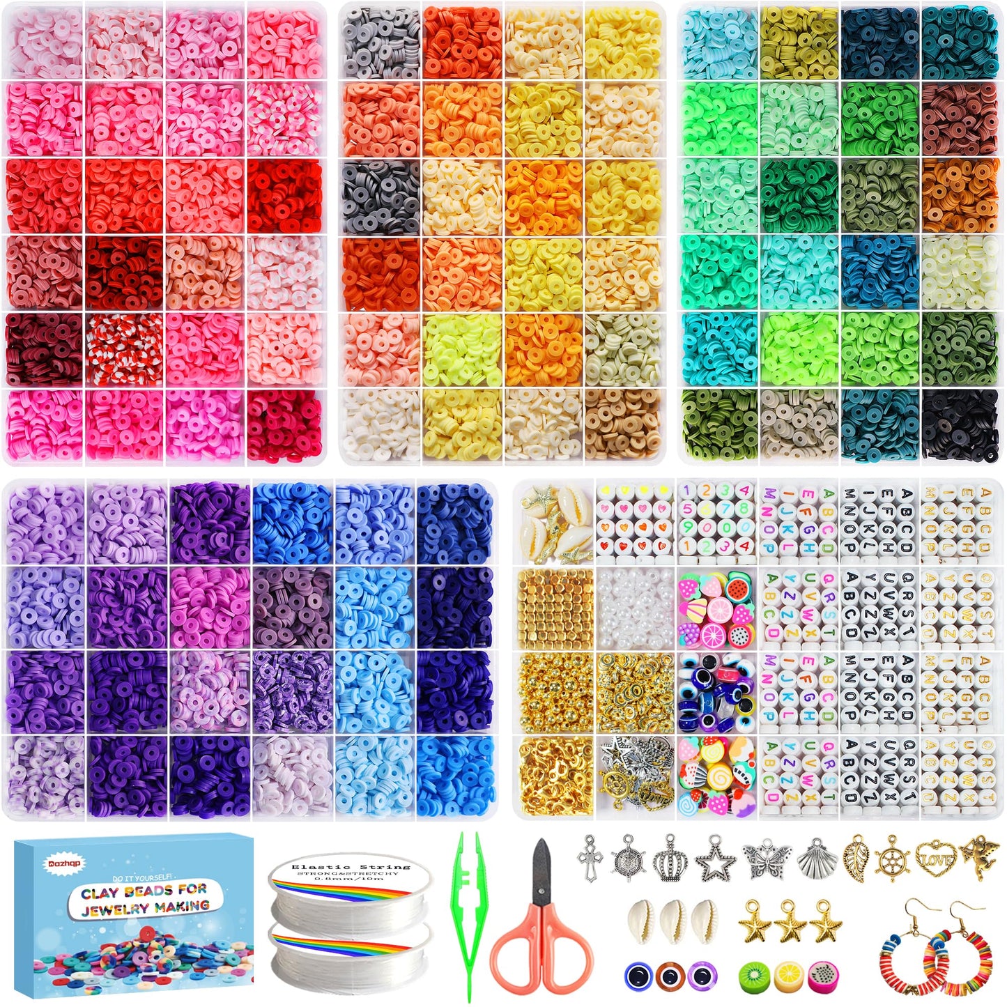 Dazhqp 20000 Clay Beads Bracelet Making Kit, 96 Colours 5 Boxes Flat Polymer Heishi Beads Set for Friendship Jewellery Necklace Earring Making Kit,