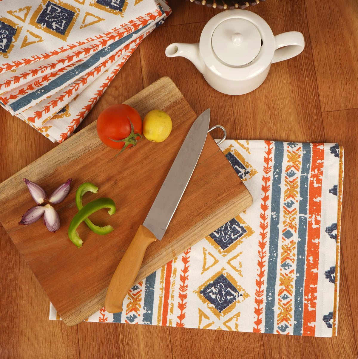 FINGERCRAFT Kitchen Dish Towels, 100% Natural Cotton, Set of 6 Multi-Purpose Kitchen Towels, Very Soft, Highly Absorbent