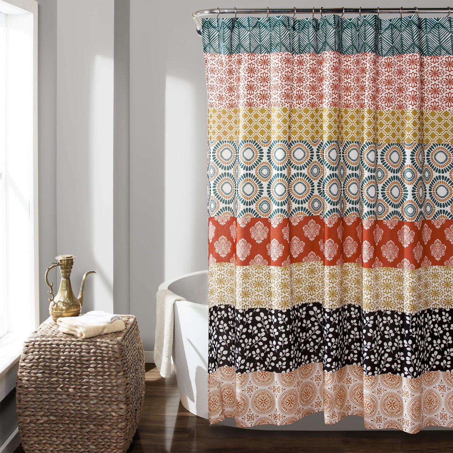 Lush Decor Bohemian Stripe Shower Curtain, 72" W x 84" L, Turquoise & Orange