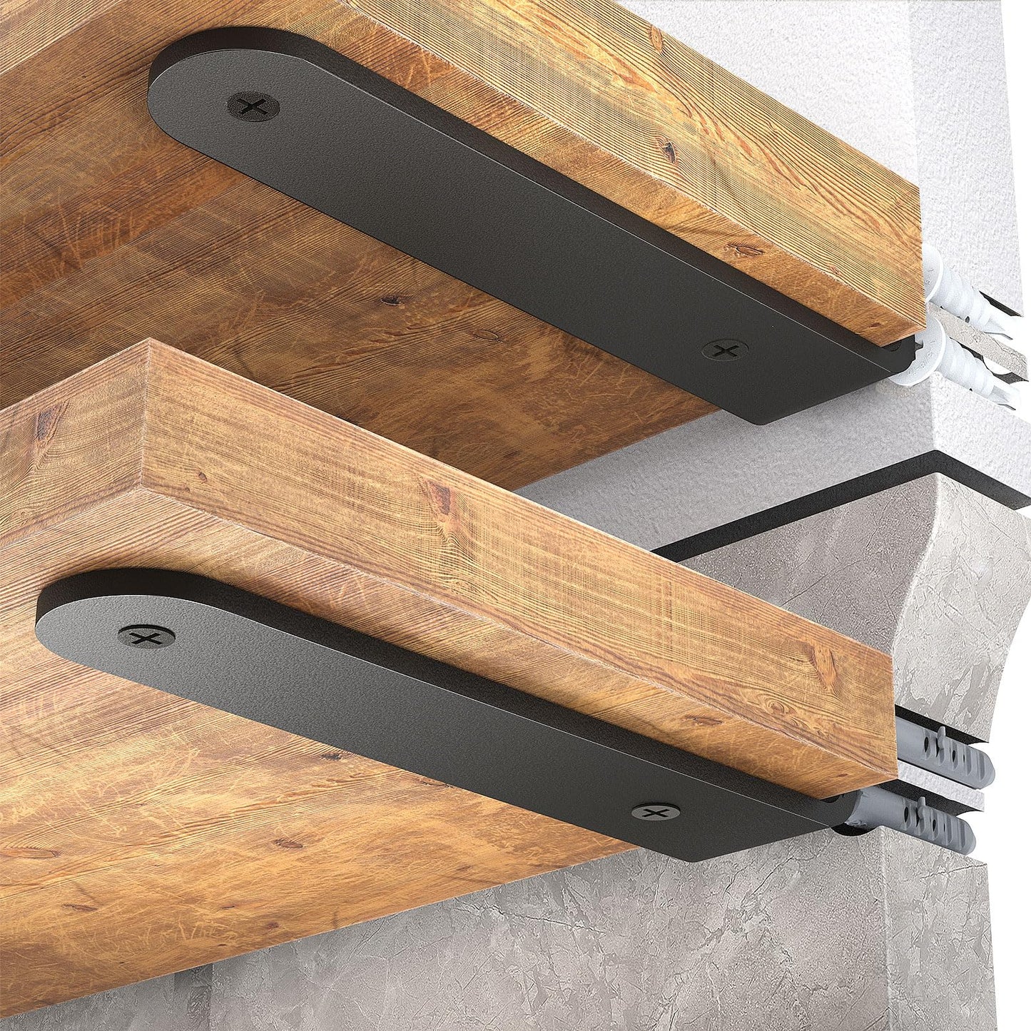 WELDUN 6 Pack Floating Shelf Brackets 20 cm, Heavy Duty Metal L Brackets for Shelves Support Wall Hanging, Black