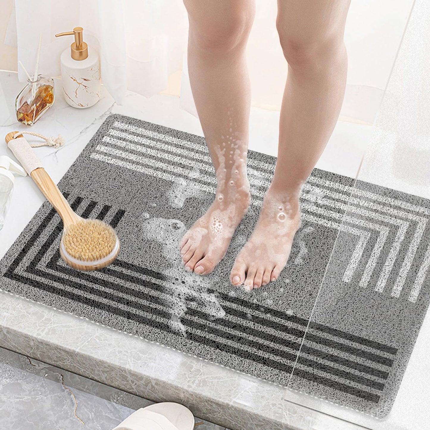 Shower Mat Non Slip Anti Mould Bathroom Bath Mat for Inside Bath, Soft PVC Loofah Shower Mat for Inside Shower with Excellent Permeability,